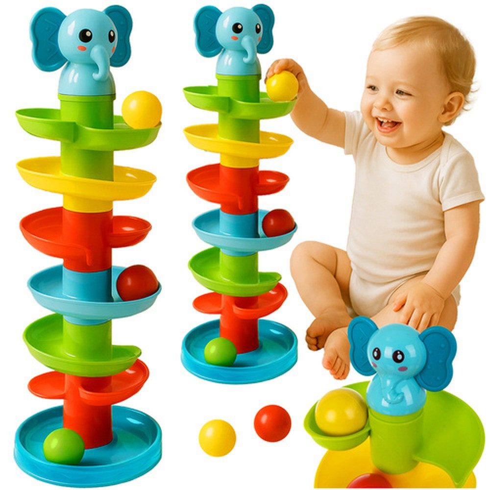 ISO TRADE Spielturm Bälleturm Kugelrutsche, Große Kugeln und ein stabiler Turm mit Elefantenmotiv