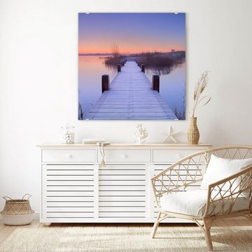 Primedeco Glasbild Wandbild Quadratisch Sonnenaufgang an Promenade mit Aufhängung, Natur