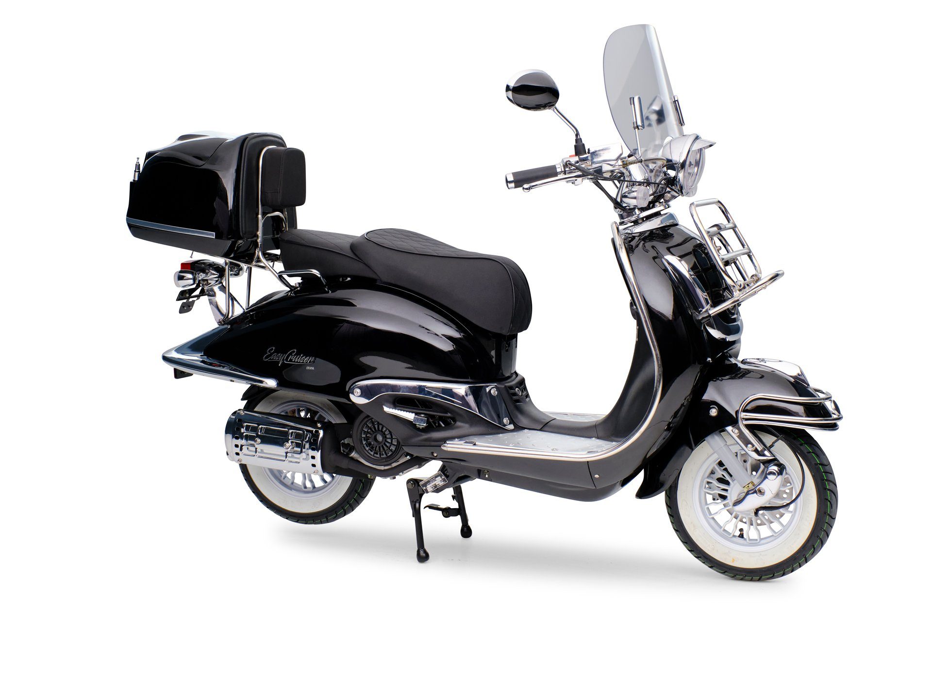 Schwarz Burnout 125 Roller (Chrom Euro Edition, km/h, Chrom Motorroller ccm, Retro Vollaustattung), Paket 85 5, Easycruiser,