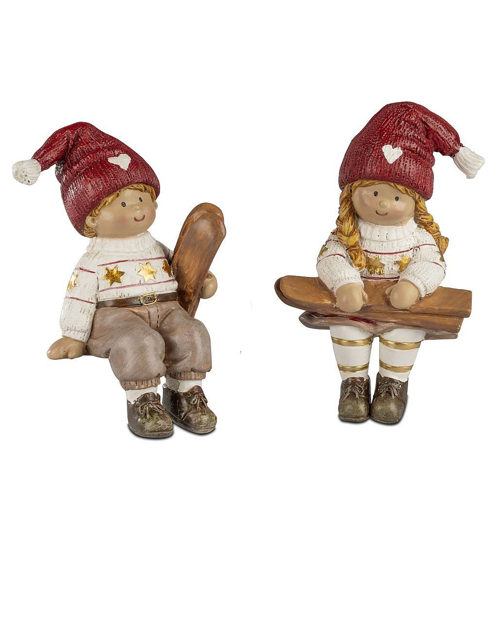 Dekofigur Nostalgische Winterkinder mit Ski in 3 Größen wählbar