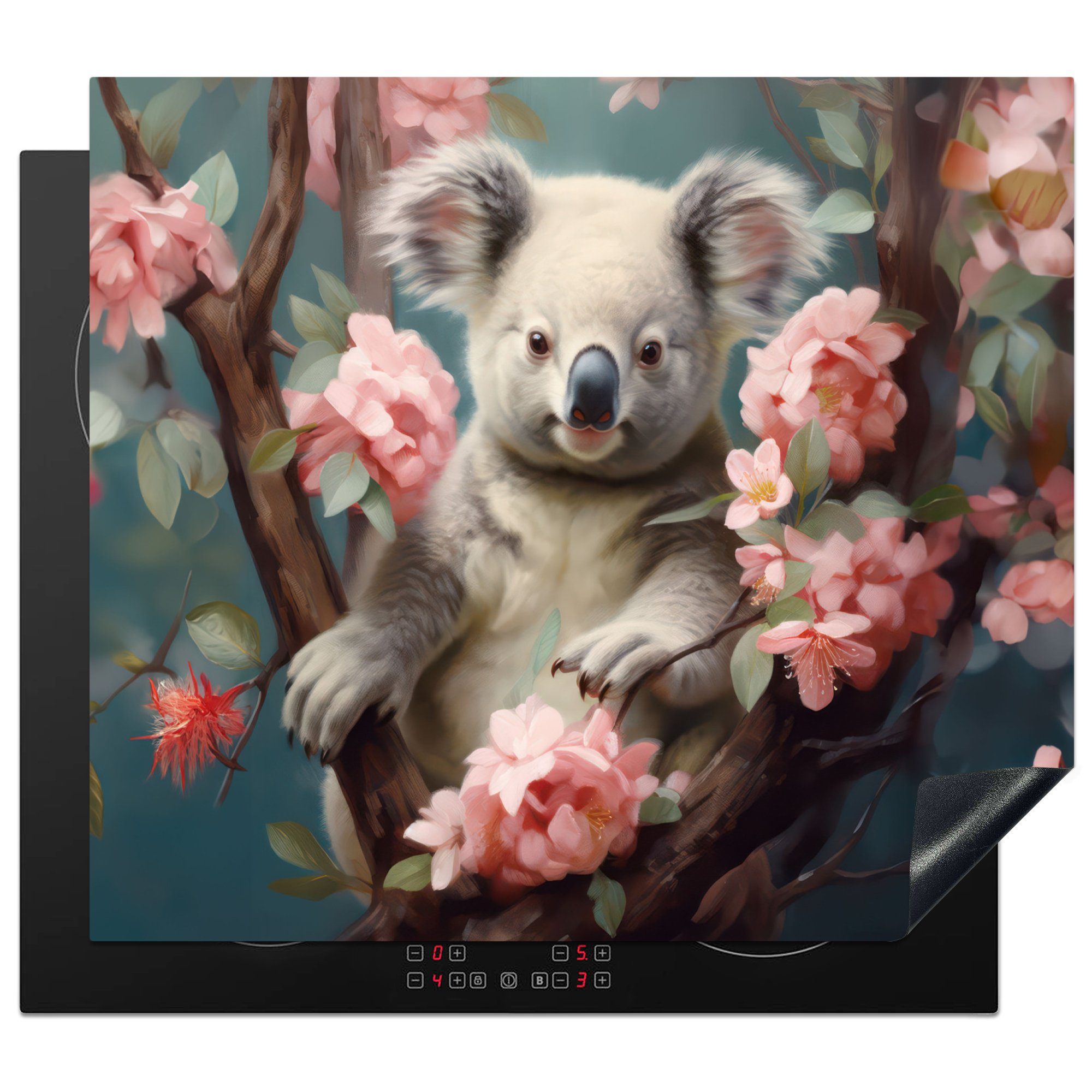 tlg), MuchoWow Blumen Herdblende-/Abdeckplatte Vinyl, - nutzbar, - Arbeitsfläche (1 60x52 Tiere, Rosa - cm, Mobile Ceranfeldabdeckung Koala