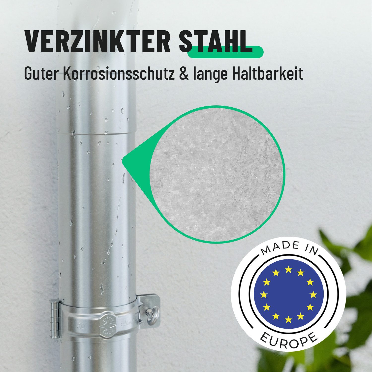 greate. Dachrinne 4x Fallrohr verzinkt 80 mm Durchmesser & 1 Meter Länge - Regenrohr,Einfache Steckmontage, 4-St.