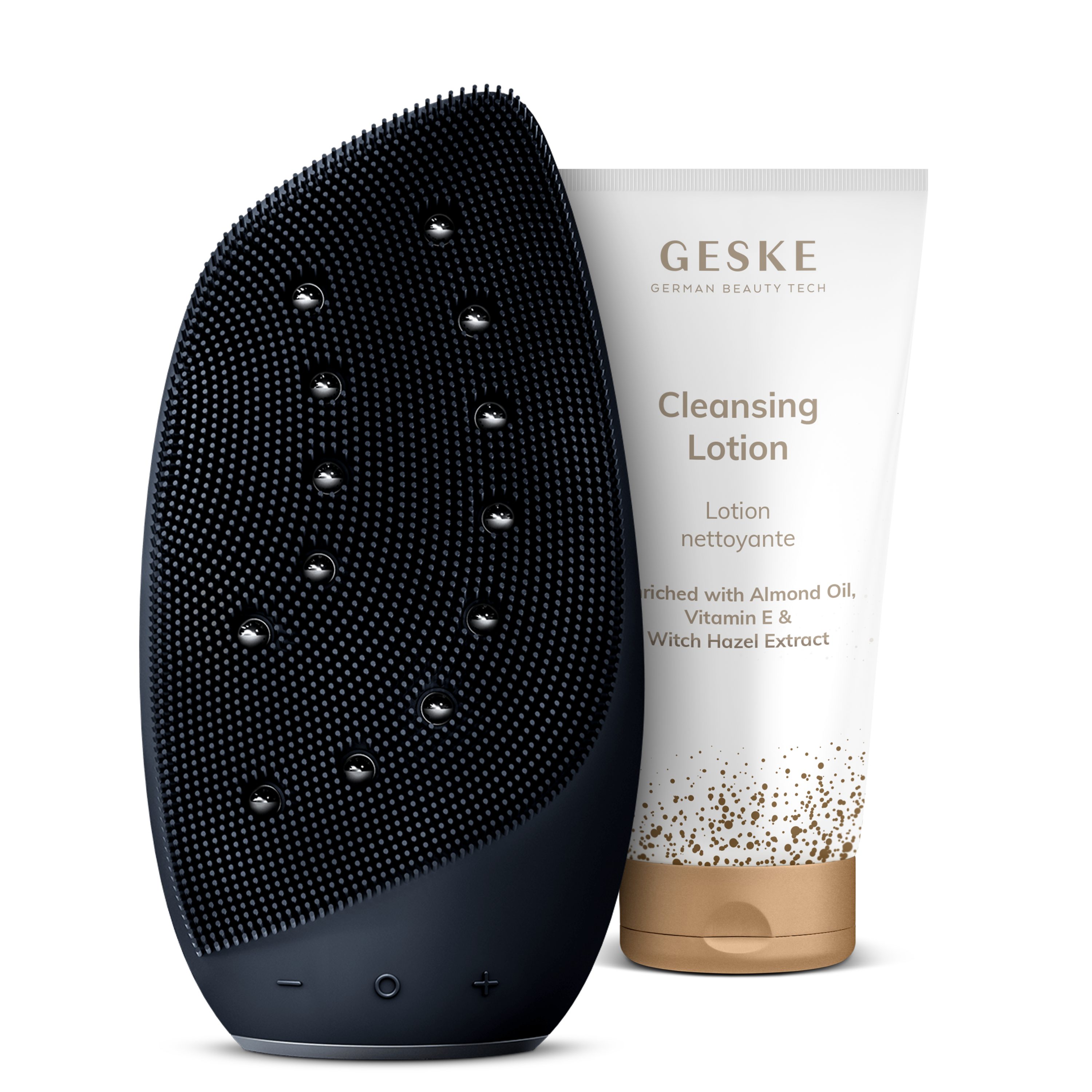 GESKE German Beauty Tech Elektrische Gesichtsreinigungsbürste Sonic Thermo Facial Brush & Face-LifterFarbe: Black + Gratis Kosmetik, Packung (Gerät & USB-Ladekabel), 2-tlg., Gerät inkl. kostenloser APP (SmartAppGuided Device), Mit der GESKE App erhältst Du deine personalisierte Hautpflegeroutine.