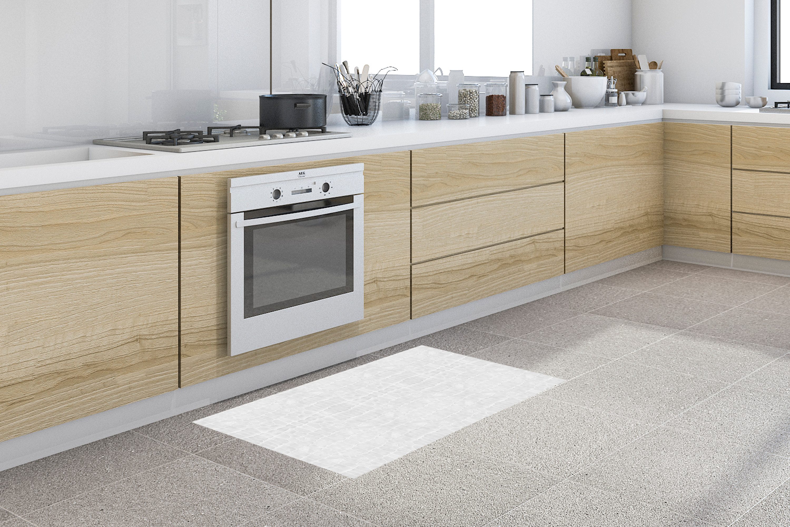 MuchoWow Küchenläufer Krokodil - Leder - Weiß, aus Kunststoff, Küchenteppich, Läufer für Küche, Rutschfest, Küchendeko, 120x50 cm