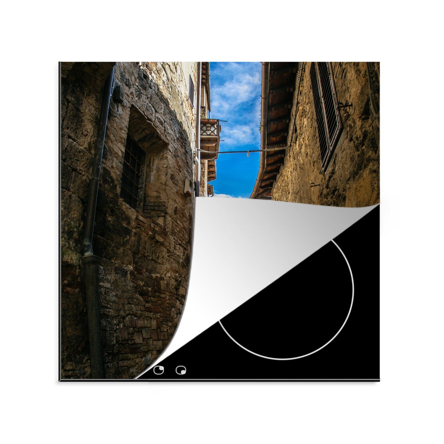 MuchoWow Herdblende-/Abdeckplatte Die Altstadt von San Gimignano in Italien, Vinyl, (1 tlg), 78x78 cm, Ceranfeldabdeckung, Arbeitsplatte für küche