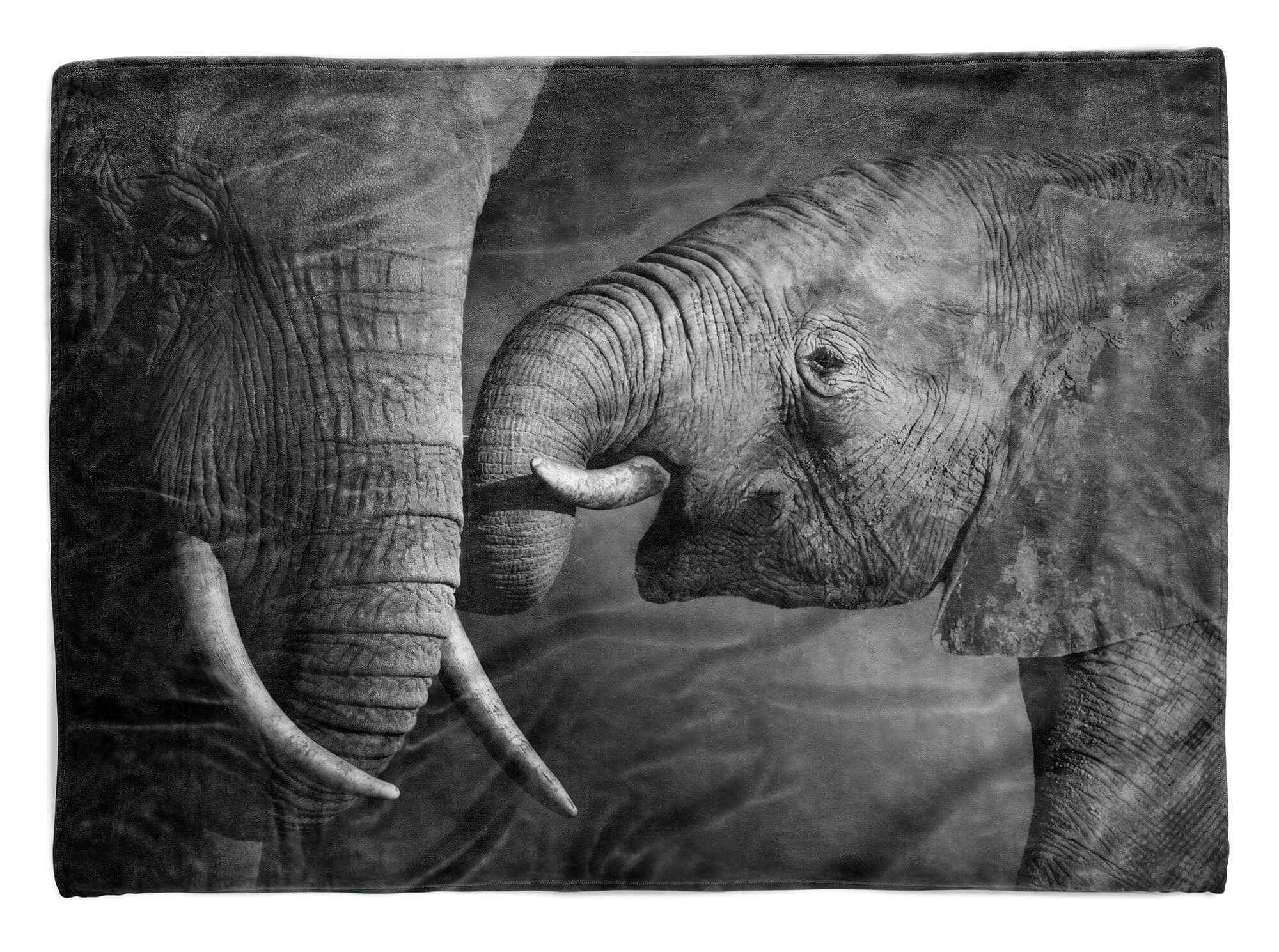 Sinus Art Handtücher Handtuch Strandhandtuch Saunatuch Kuscheldecke mit Tiermotiv Elefanten Mama mit, Baumwolle-Polyester-Mix (1-St), Handtuch