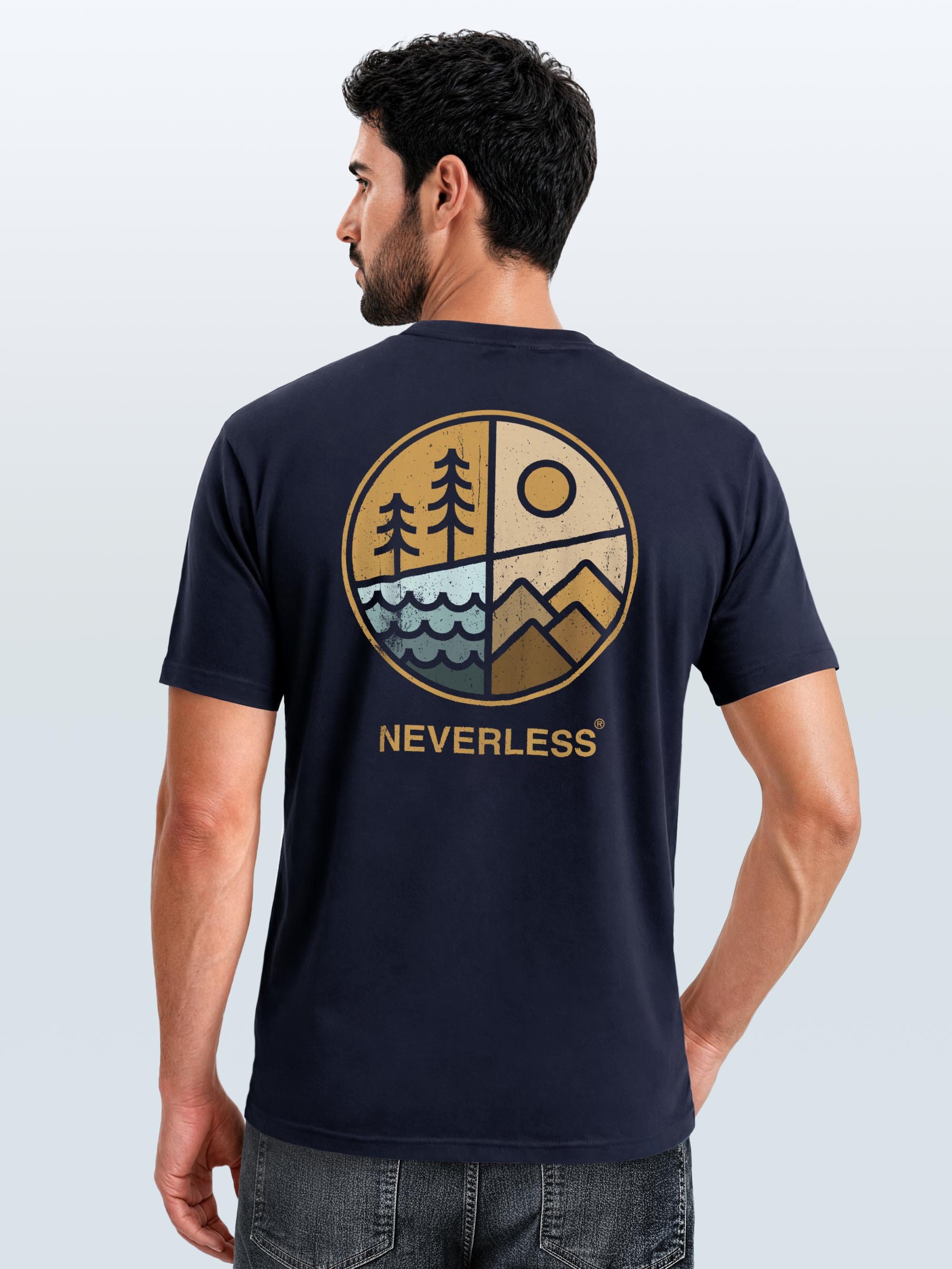 Neverless Print-Shirt Herren T-Shirt Backprint Natur Grafik Berge Wald Adventure Outdoor mit Print