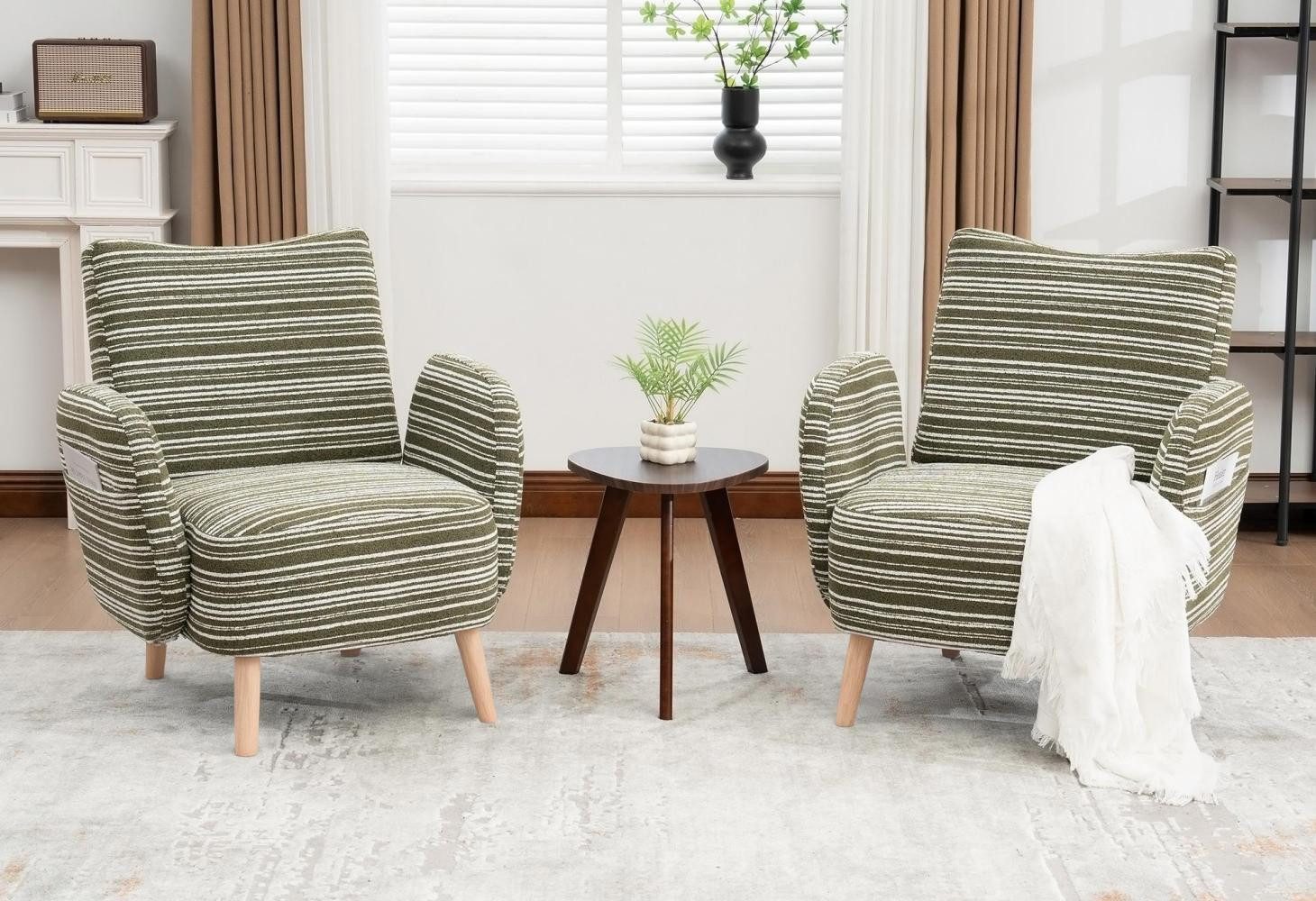 LVHOM Loungesessel Einzelsessel,Massivholzbeine,breite Sitzfläche,modernes Streifendesign (Ausgestattet mit Seitentaschen, robust und stabil, reich gepolstert, geschwungenes Design, 2-St., rutschfestes Design, Belastbarkeit 230kg), bequemer Lesesessel, geeignet für Wohnzimmer, Schlafzimmer und Büro