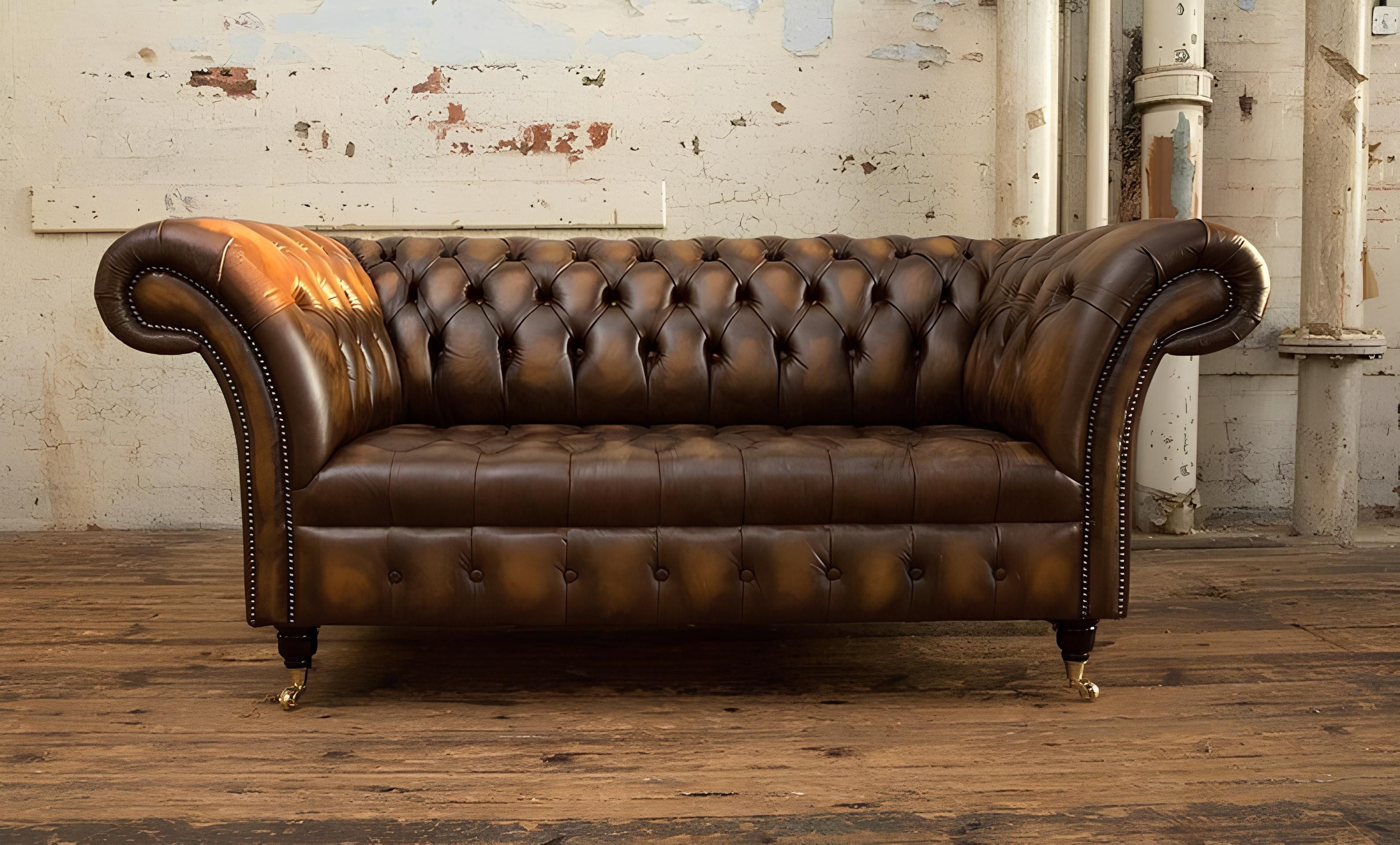 Sofa 2 Sitzer Couch Chesterfield Leder Textil Polster Sofa Couchen Sofas