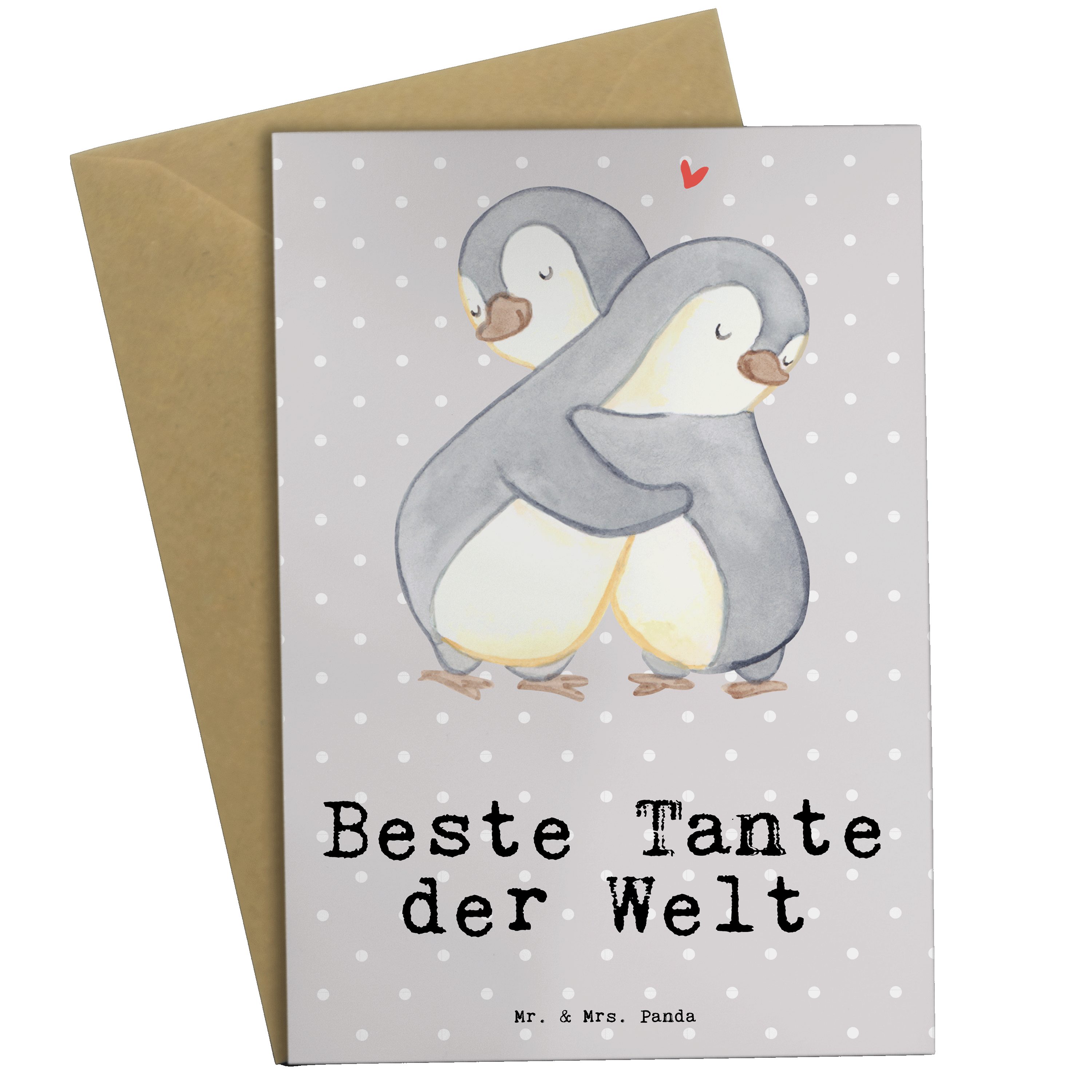 Mr. & Mrs. Panda Grußkarte Pinguin Beste Tante der Welt - Grau Pastell - Geschenk, Danke, Einlad