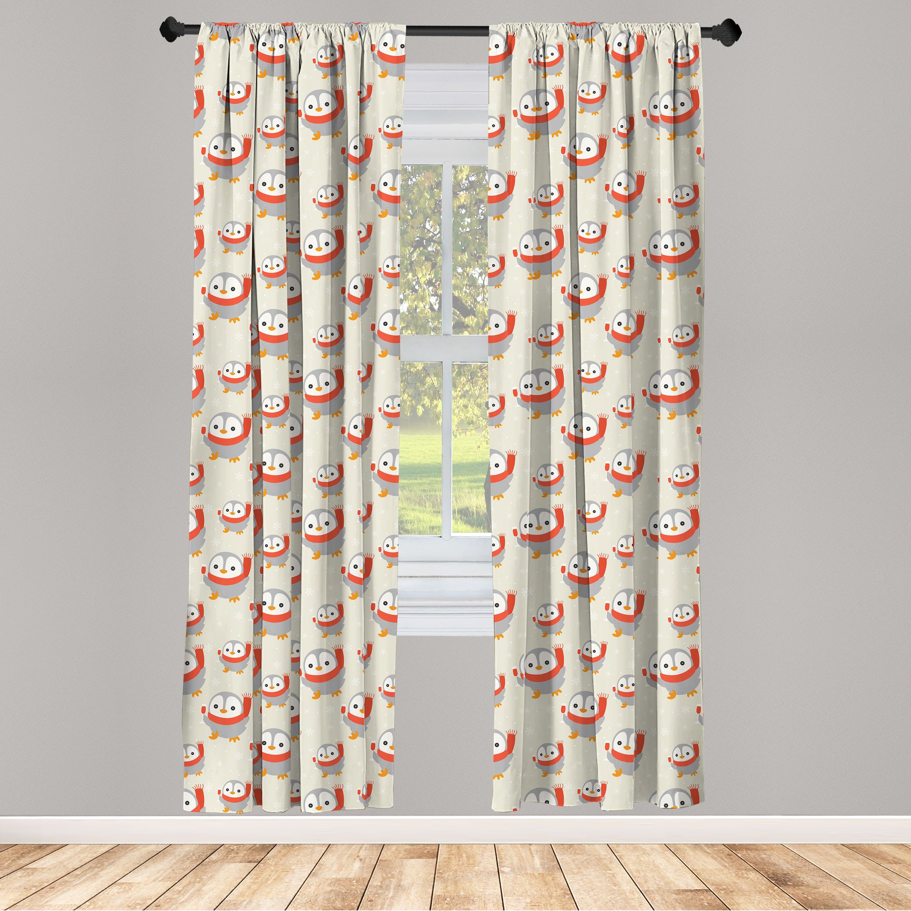Gardine Vorhang für Wohnzimmer Schlafzimmer Dekor, Abakuhaus, Microfaser, Pinguin Baby-Tier mit Schale