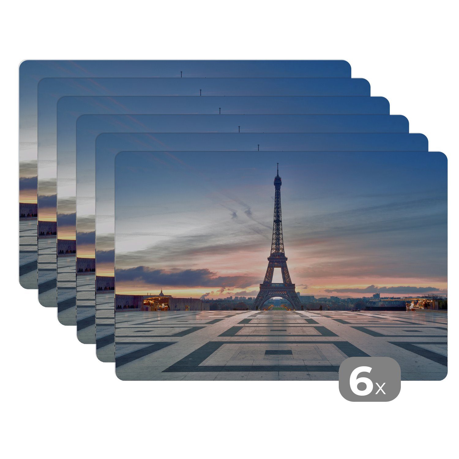 Platzset, Der Eiffelturm vom Platzdecken, Platzmatte, Platz des Platzset, bei Palais de Tischmatten, (6-St), MuchoWow, Chaillot Schmutzabweisend Sonnenuntergang