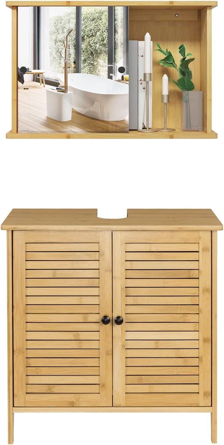 EUGAD Badmbel-Set, Badezimmerschrank mit Spiegelschrank, Bambus,  Badezimmermbel-Set, Badblock