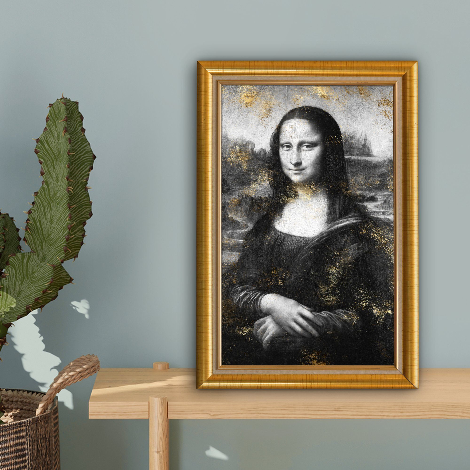 Da bespannt - inkl. cm fertig Mona (1 - Leinwandbild Gemälde, Leinwandbild Rahmen, OneMillionCanvasses® Lisa Vinci 20x30 Zackenaufhänger, Gold - St),