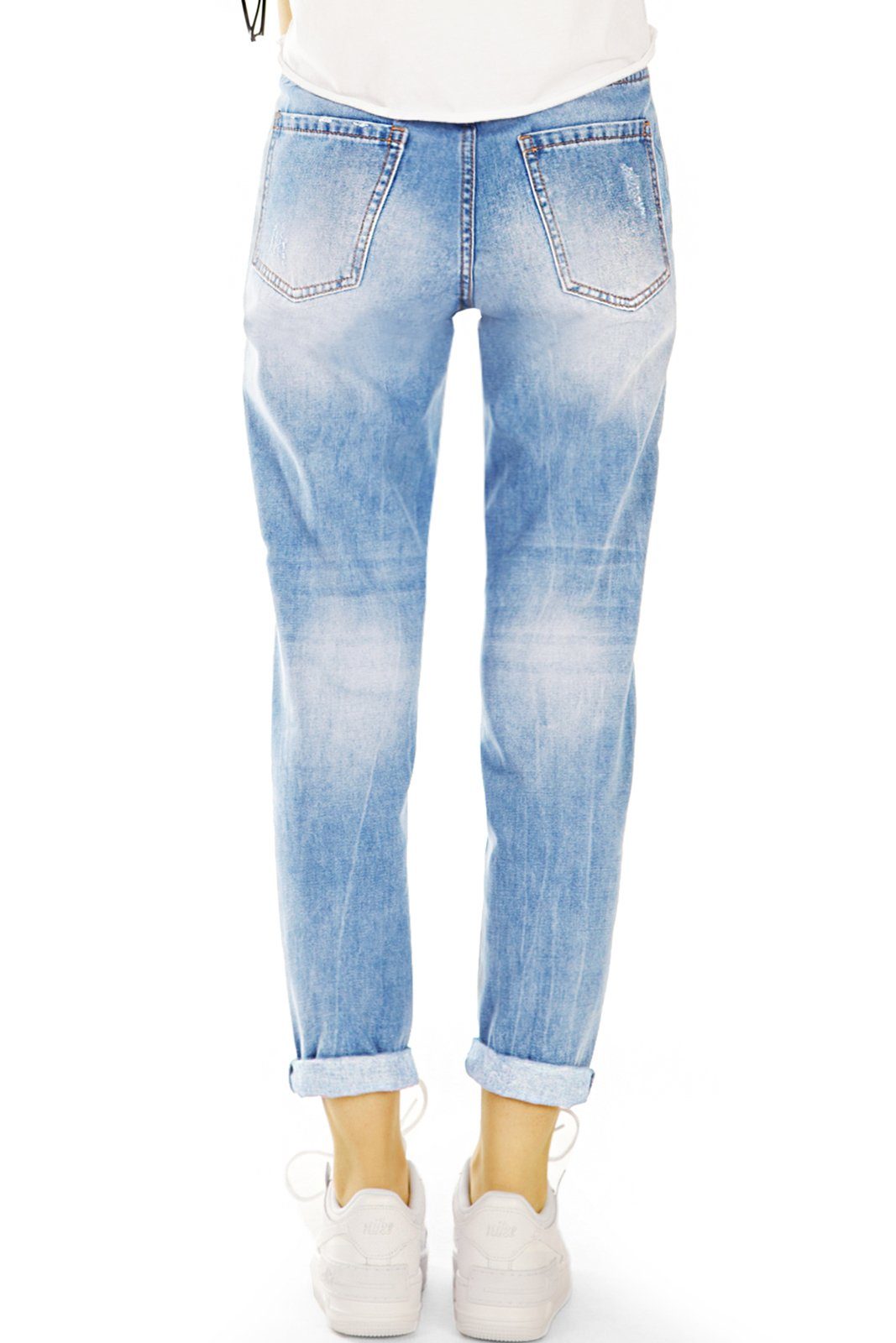 Damen Destroyed - Waist Mom-Jeans styled High be - 5-Pocket-Style Bequem Jeans Locker - j6e Mom Hose
