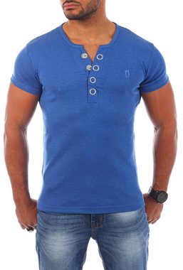 Young & Rich T-Shirt Herren basic fein gerippt mit trendigen extra großen Knöpfen 1872 mit Knopfleiste unifarben kurzarm slim fit