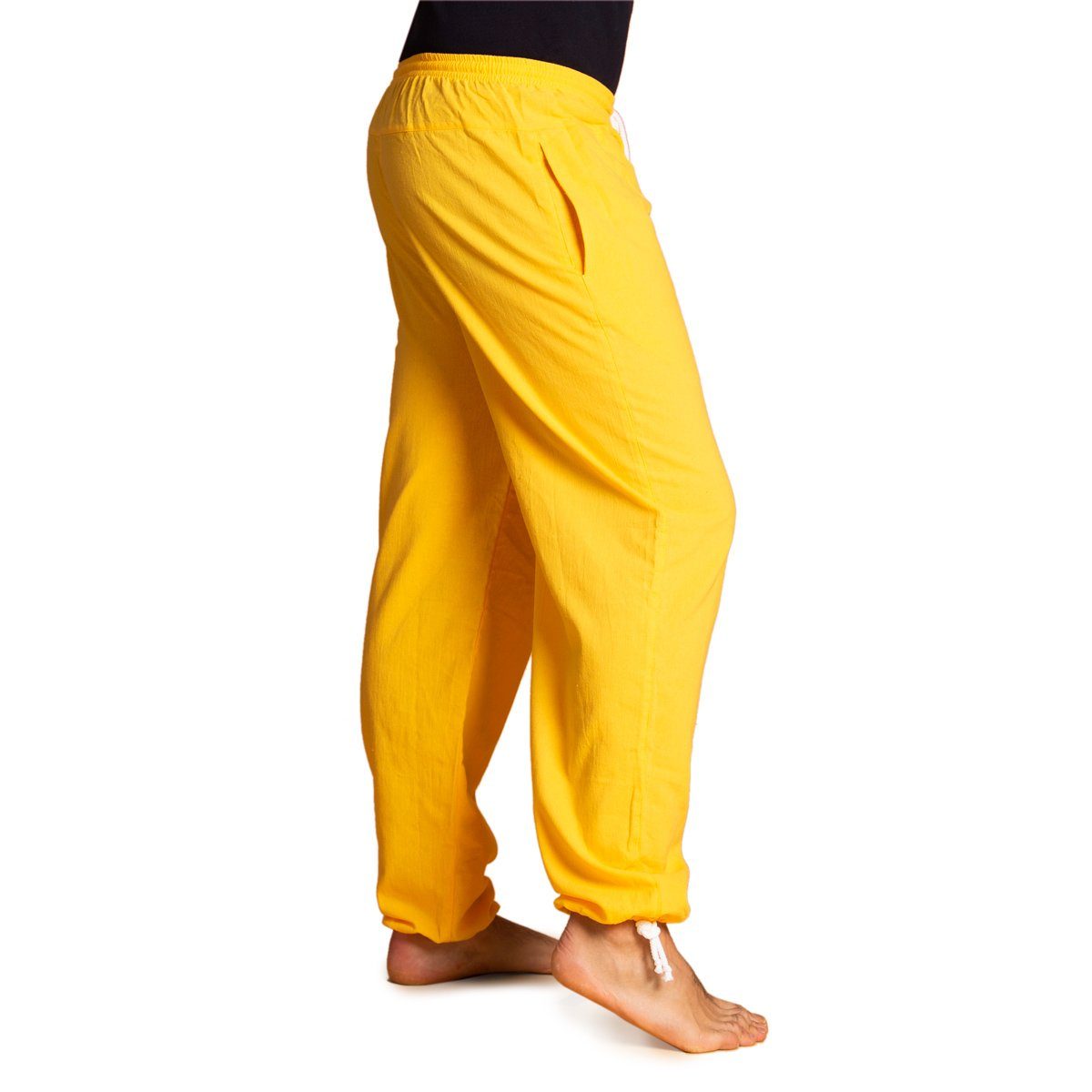 leichte Tunnelzug und Damen aus Sommerhose Baumwolle Herren mit Relaxhose Wellnesshose PANASIAM für Freizeithose Gelb weicher Bundhose E-Pants bequeme Unisex