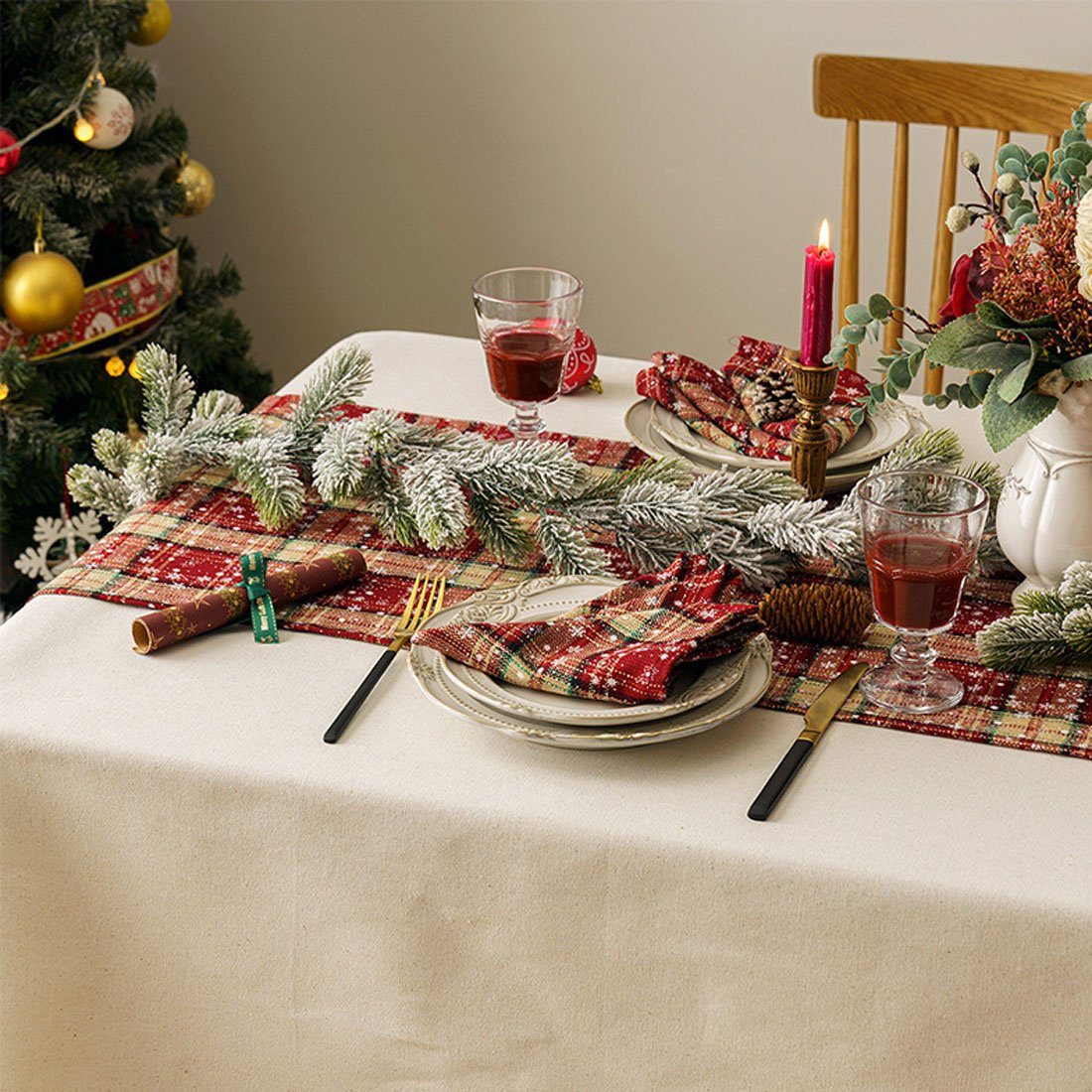 festliche DÖRÖY bedruckter Tischläufer, Tischfahnen Weihnachtsdekoration 40*180cm Tischläufer