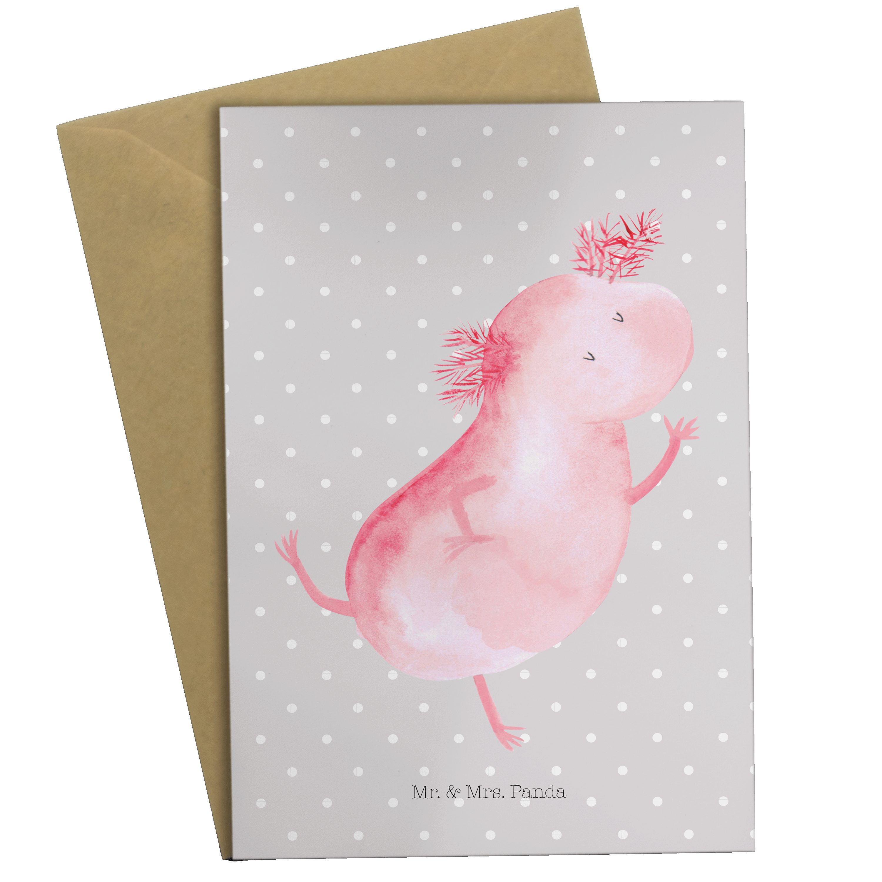 Mr. & Mrs. Panda Grußkarte - - Pastell Geschenk, Axolotl Grau Hochzeitskarte, Tanzen, Freu tanzt