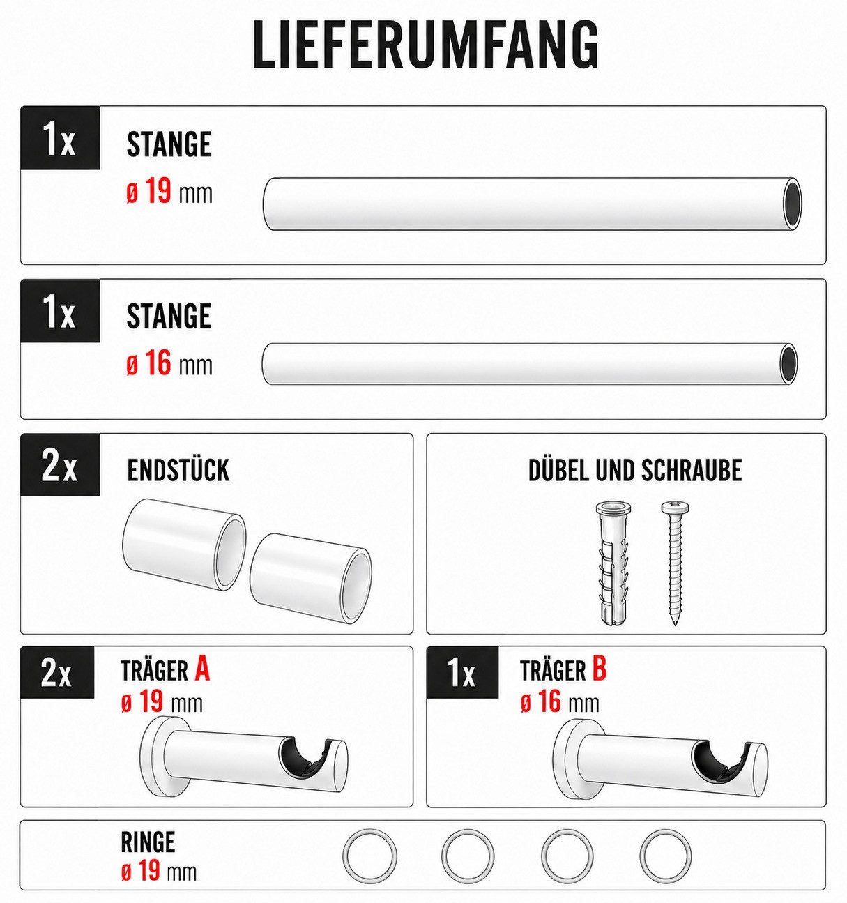 Liedeco Gardinenstange Stilgarnitur "Kugel" ausziehbar 16/19 mm, Ø 19 mm, 1-läufig, ausziehbar, mit Bohren, verschraubt, Eisen, teleskopisch ausziehbar