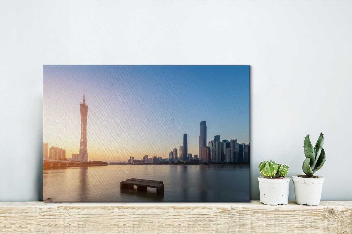 Leinwandbilder, Leinwandbild (1 blauer Aufhängefertig, in Guangzhou, Klarer Himmel cm Wandbild St), 30x20 Wanddeko, OneMillionCanvasses®
