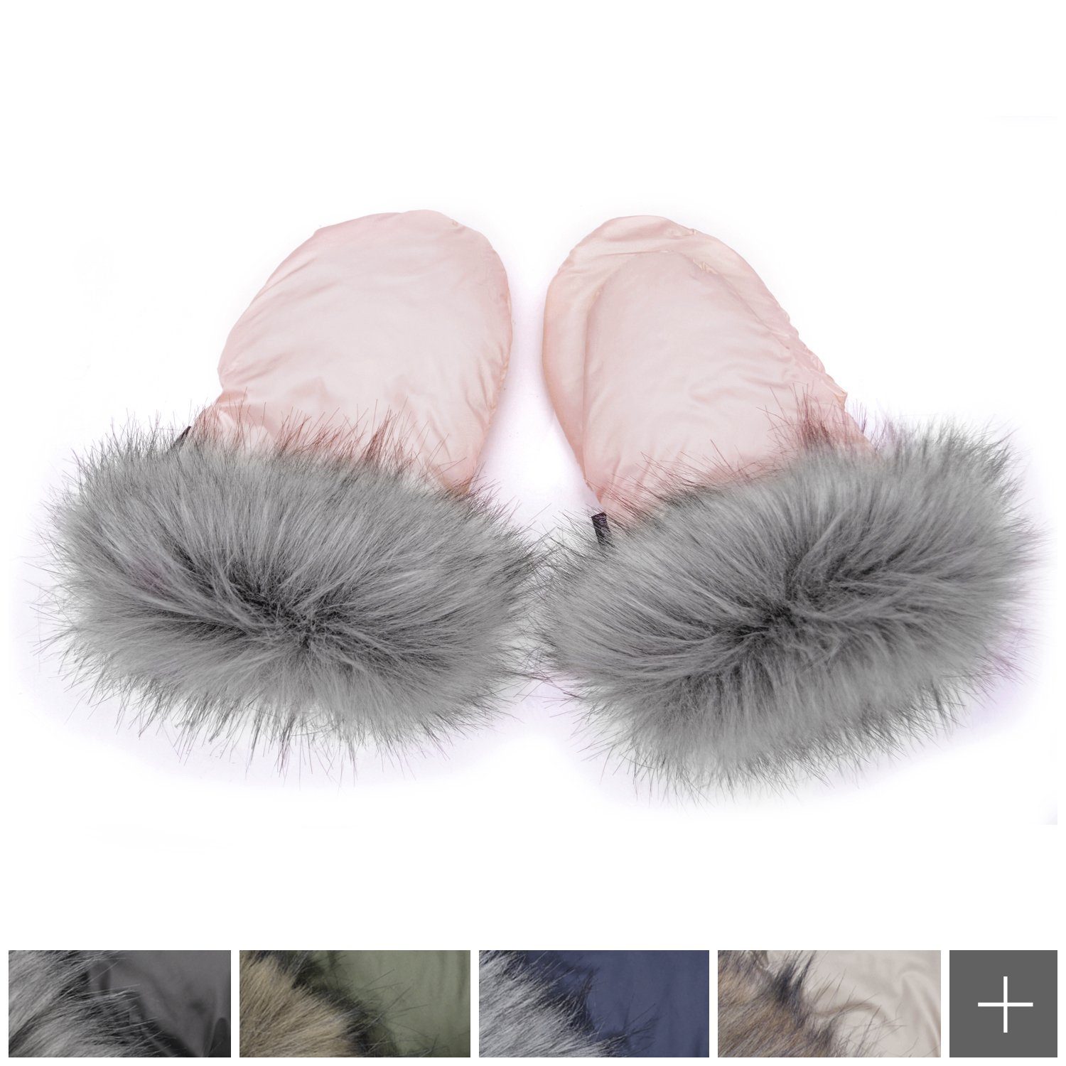 Baby-Joy Kinderwagen-Handwärmer Hochwertige Handschuhe mit Kunstfell und Magnetverschluss, kuschelweich, außen wind- und wasserabweisend