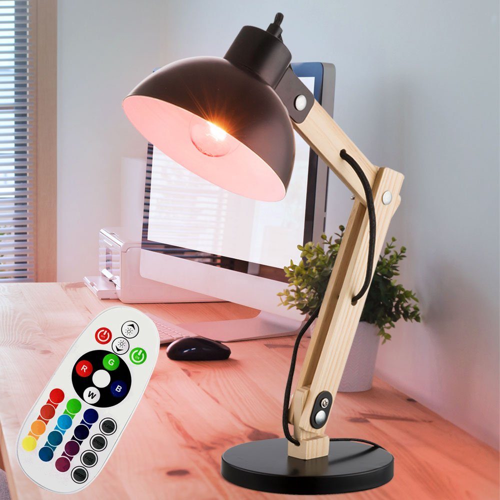 dimmbar Holz Schreibtischlampe, Tischleuchte Warmweiß, etc-shop Nachttischleuchte Fernbedienung mit LED inklusive, Leuchtmittel Farbwechsel,