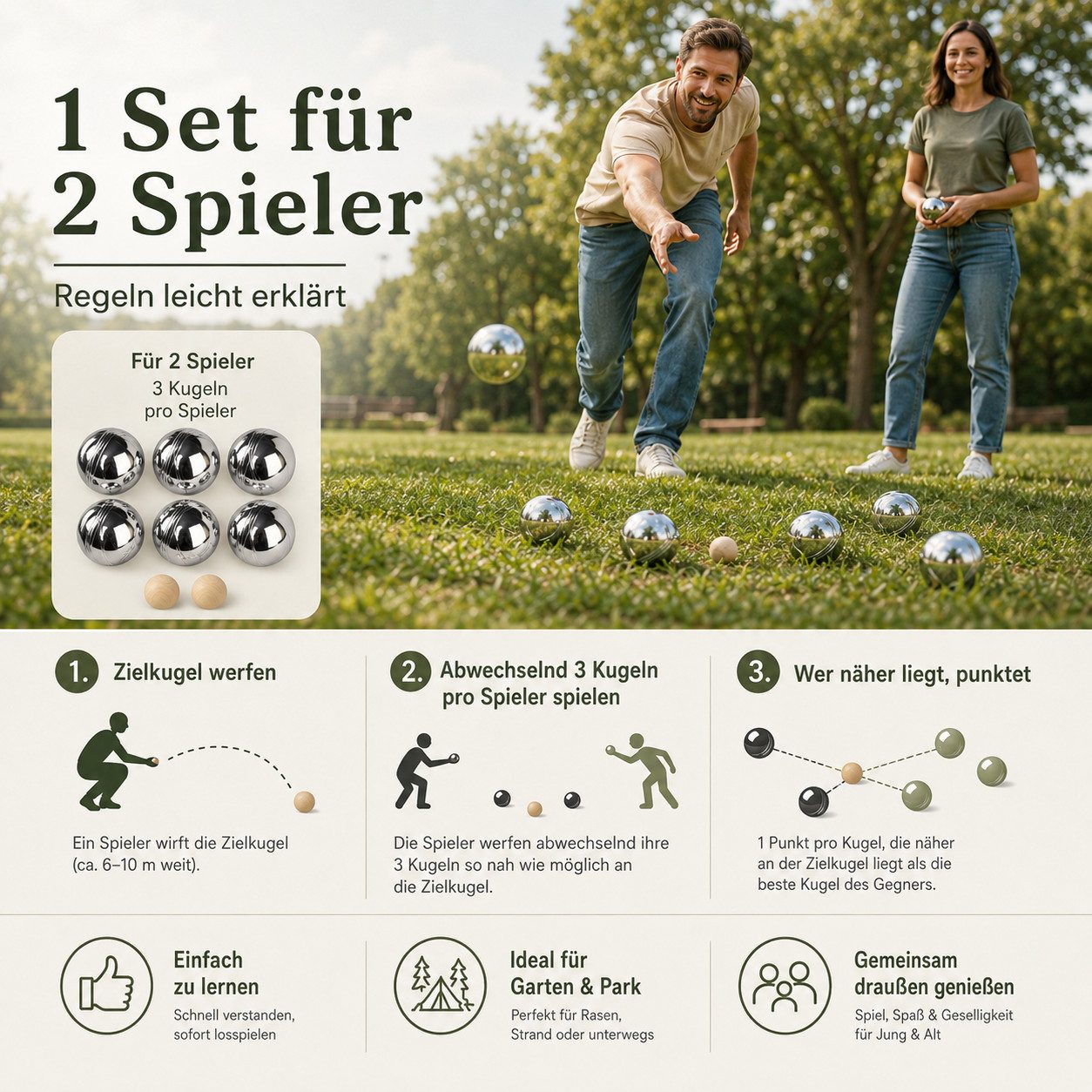 lindahandel Spielball Boule Set 6/8 Metallkugeln – Petanque mit Hartschalenkoffer & Tasche, Outdoor Gartenspiel für Erwachsene&Familie – ideal für Camping&Strand