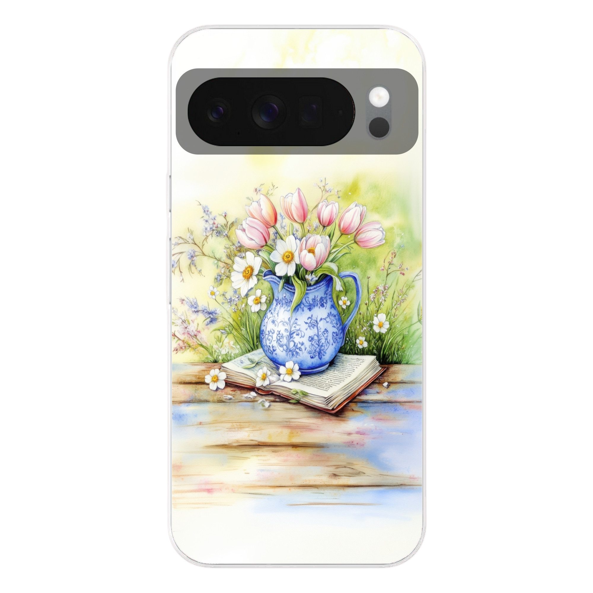 MuchoWow Handyhülle für Google Pixel 10 Vase - Delfter Blau - Gänseblümchen, Phone Case, Silikon, Schutzhülle Dünn