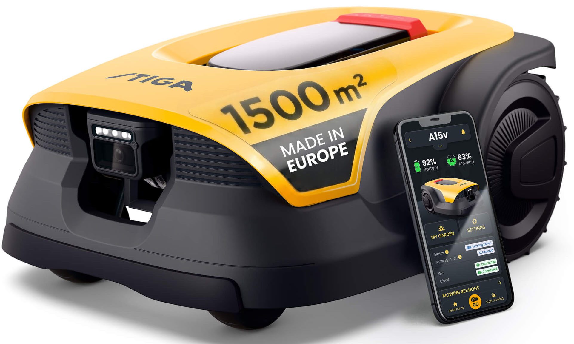 STIGA GARDEN Rasenmähroboter A 15v, bis 1500 m² Rasenfläche, (Set), App-Steuerung, Mehrzonen-Management, RTK+KI-Kamera+VISTA-Technologie
