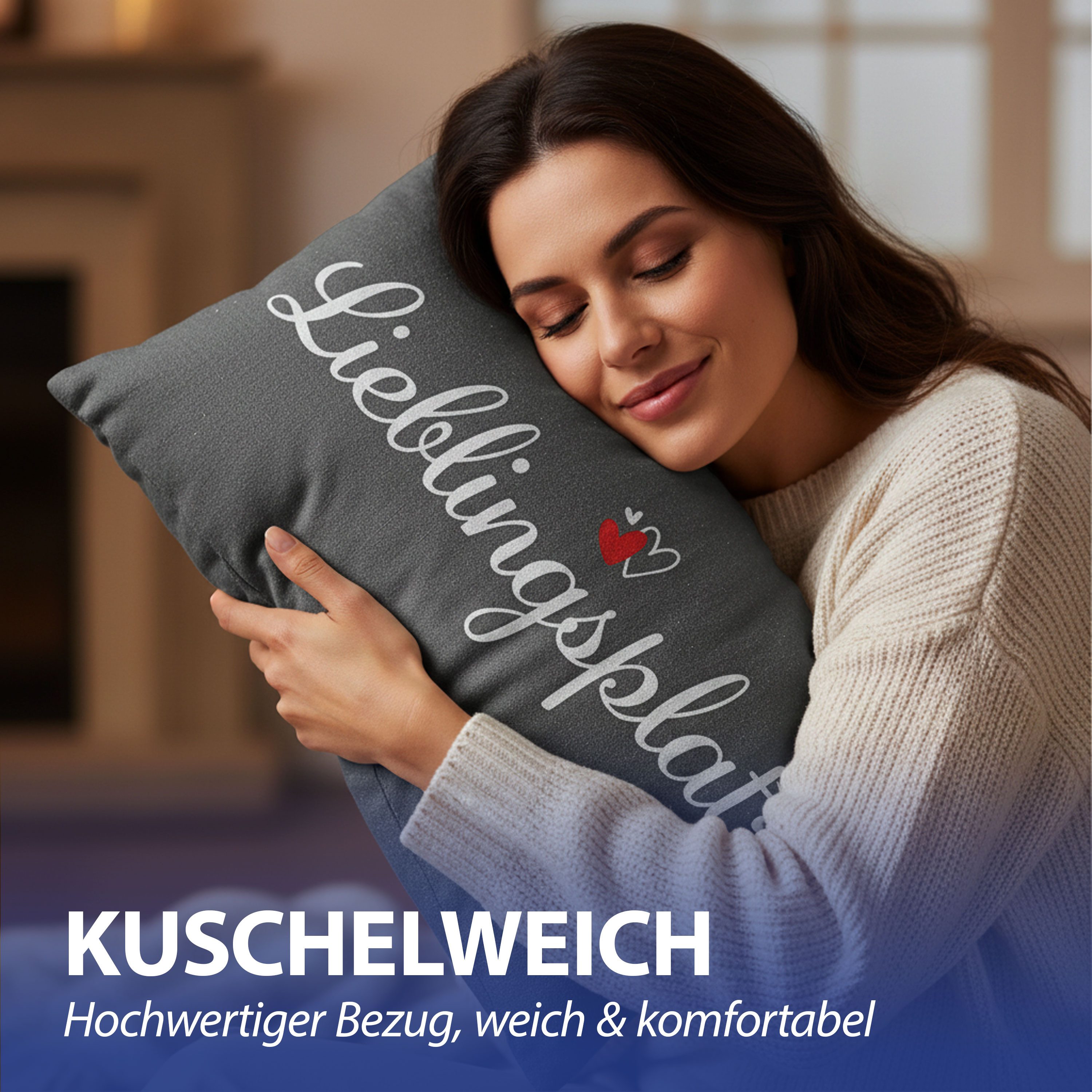CEPEWA Dekokissen Kissen Lieblingsplatz 40x25cm grau Baumwolle PES 180g Reißverschluss – Bild 4 von 5