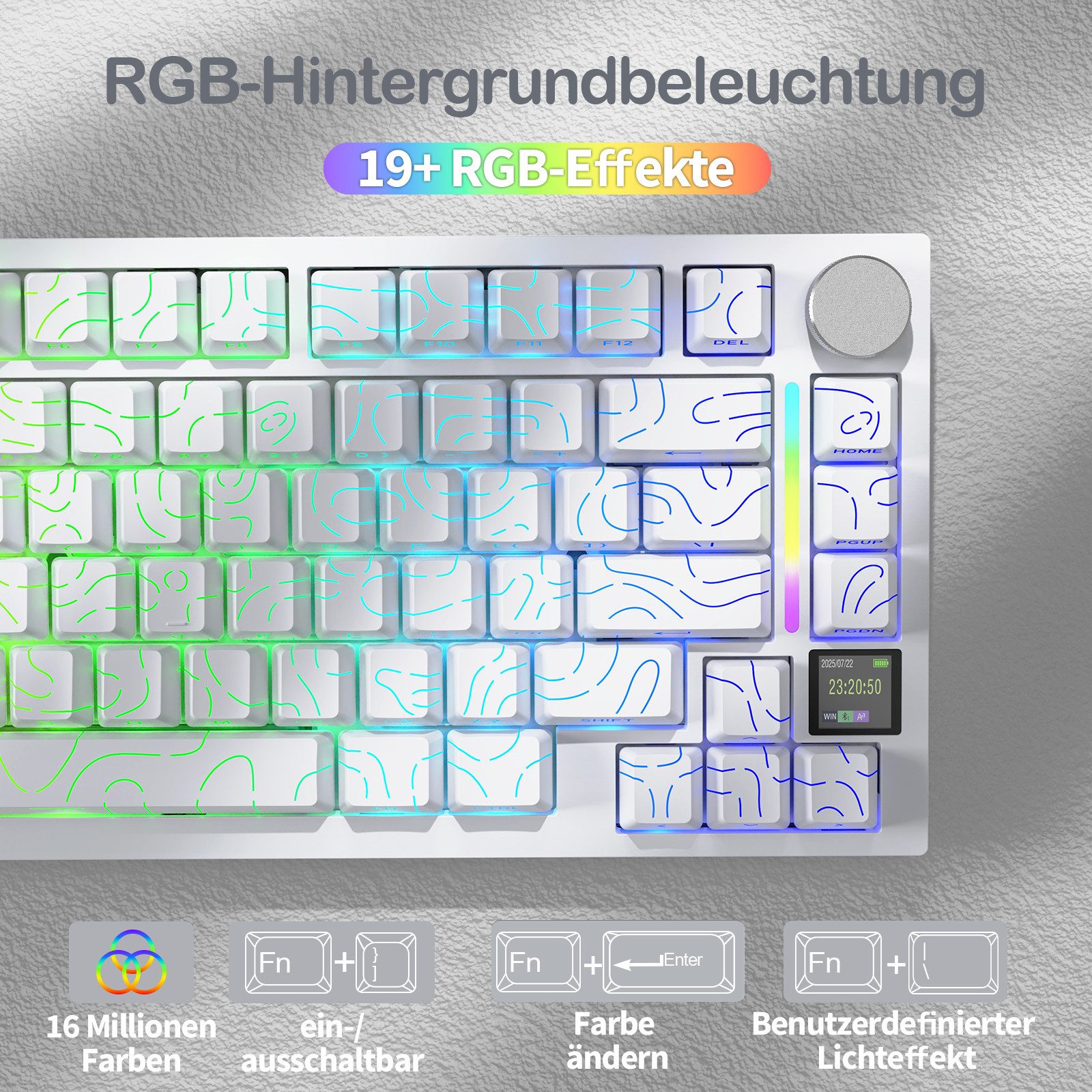 ATTACK SHARK X820 Ultra Mechanische Tastatur mit,75% ANSI-Layout, 2,4 GHz/BT/Wired Gaming-Tastatur (Gasket,TFT-Bildschirm und Knopf,5 Sound-Absorbing Foams,Hot- – Bild 5 von 5