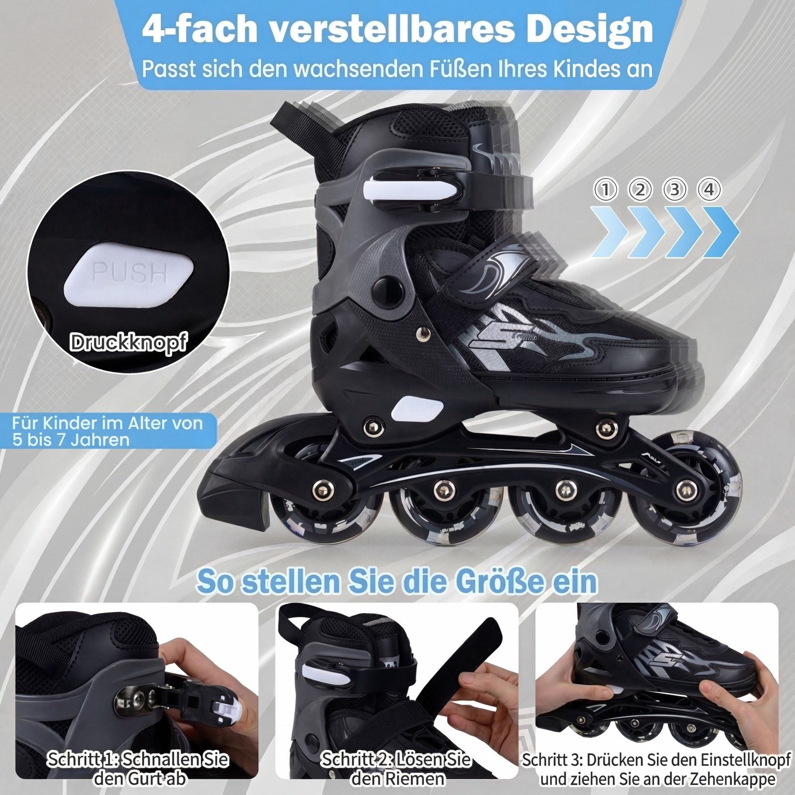 COSTWAY Rollschuhe, 4 Größen verstellbar, Inliner mit leuchtenden Rädern