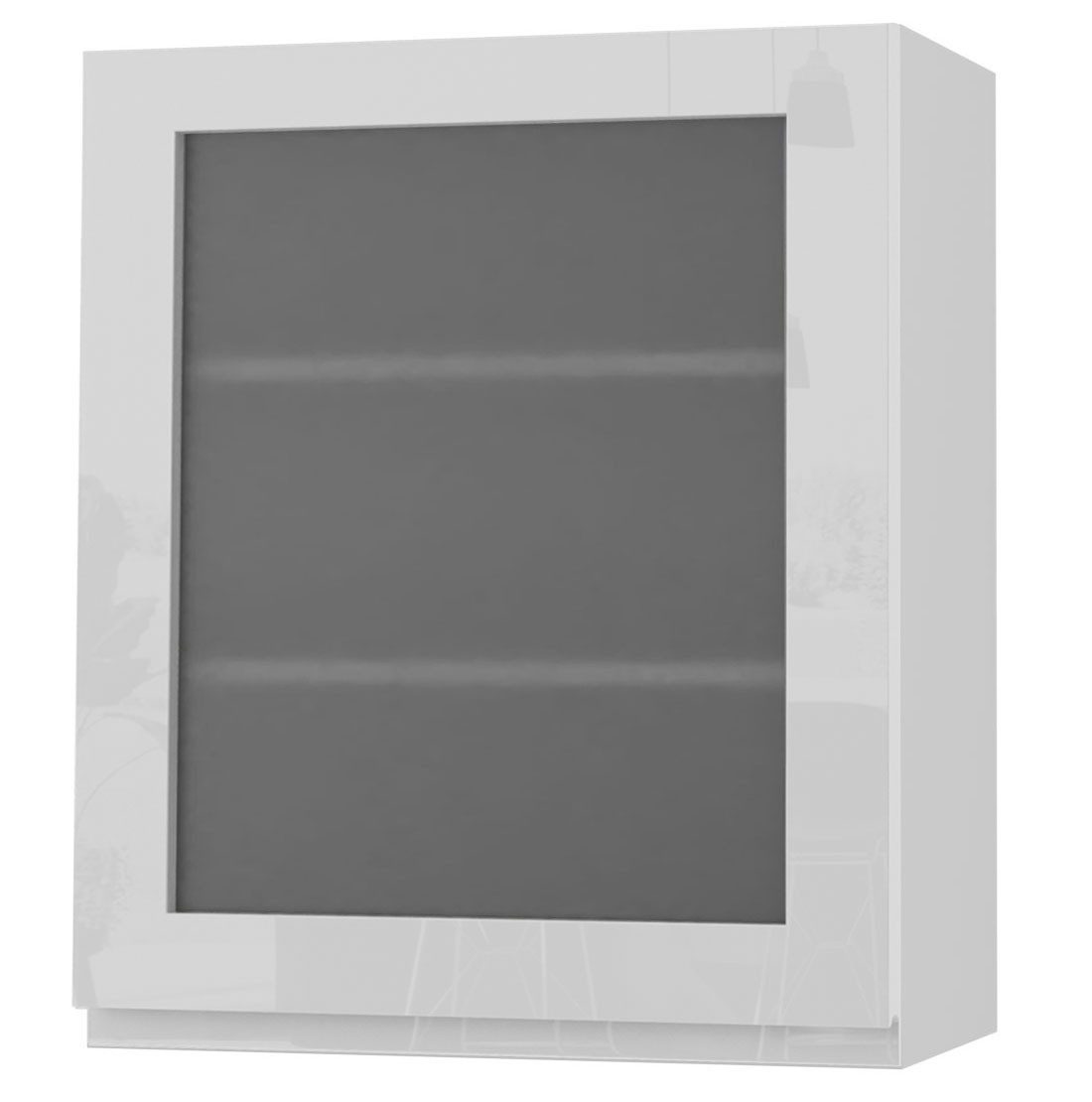 Feldmann-Wohnen Klapphängeschrank Florence (W2S/60, 1-türig mit Glaseinsatz, 2 Einlegeböden, 1-St., puristische, grifflose Optik, lackierte Fronten, B/T/H 60x32,5x72cm) Weiß / RAL 9003 signalweiß HG Türanschlag links