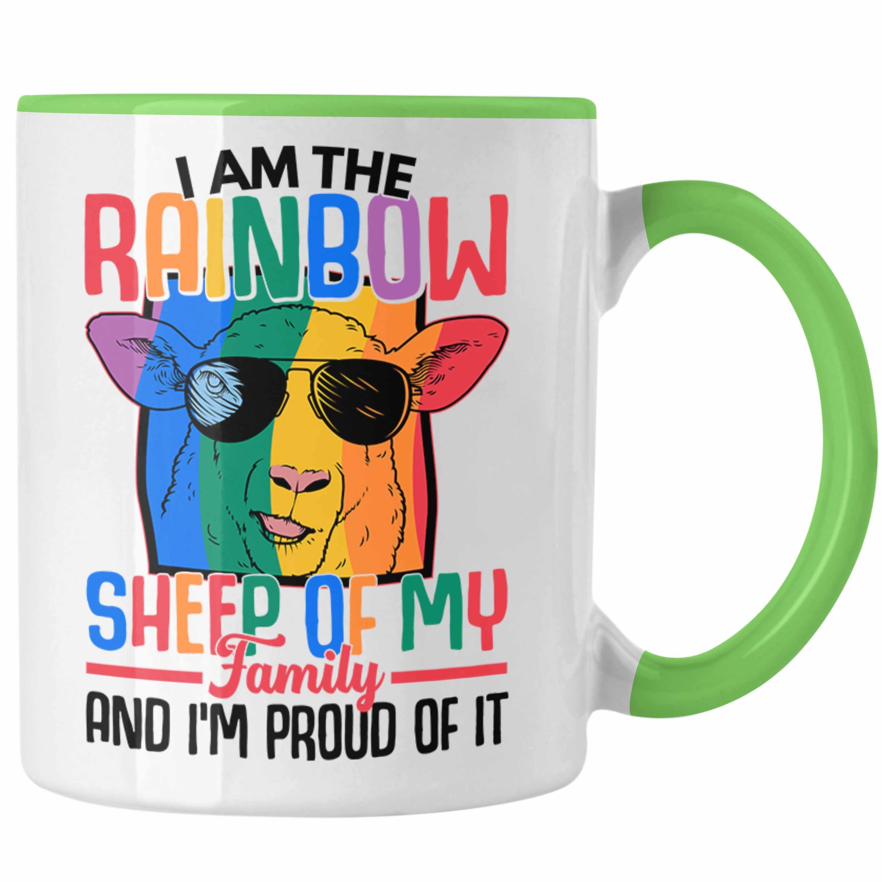 Trendation Tasse Trendation - LGBT Tasse Geschenk für Schwule Lesben Transgender Regenbogen Lustige Grafik Regenbogen Schaaf In Der Familie Grün