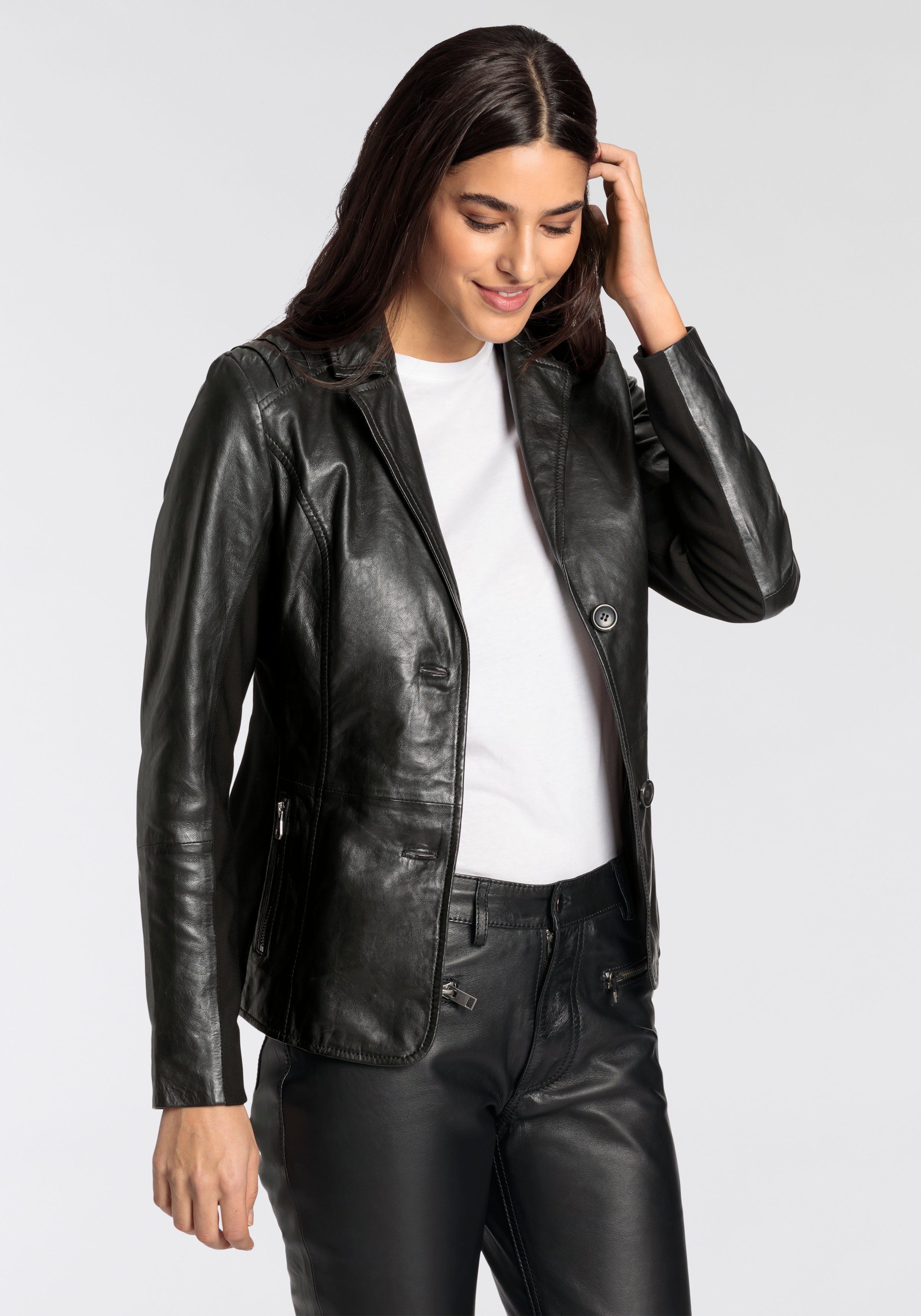 Mauritius Lederjacke GWAnnrike OT mit Stoffeinsätzen günstig online kaufen