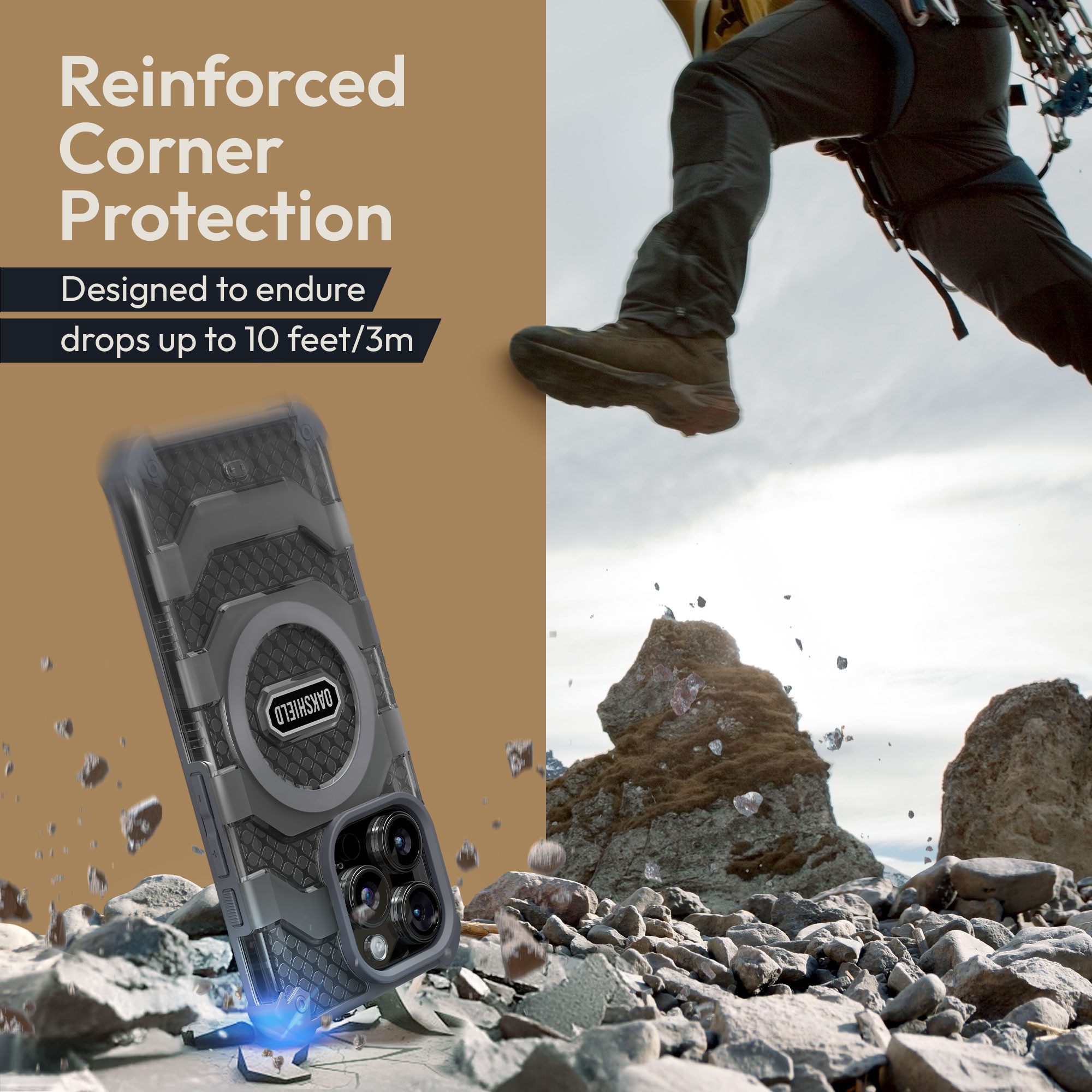 Oakshield Handyhülle Hülle für Iphone 16 Pro Case kompatibel mit MagSafe-Zubehör, Handyhülle - Falltest nach Militärstandard - Grau