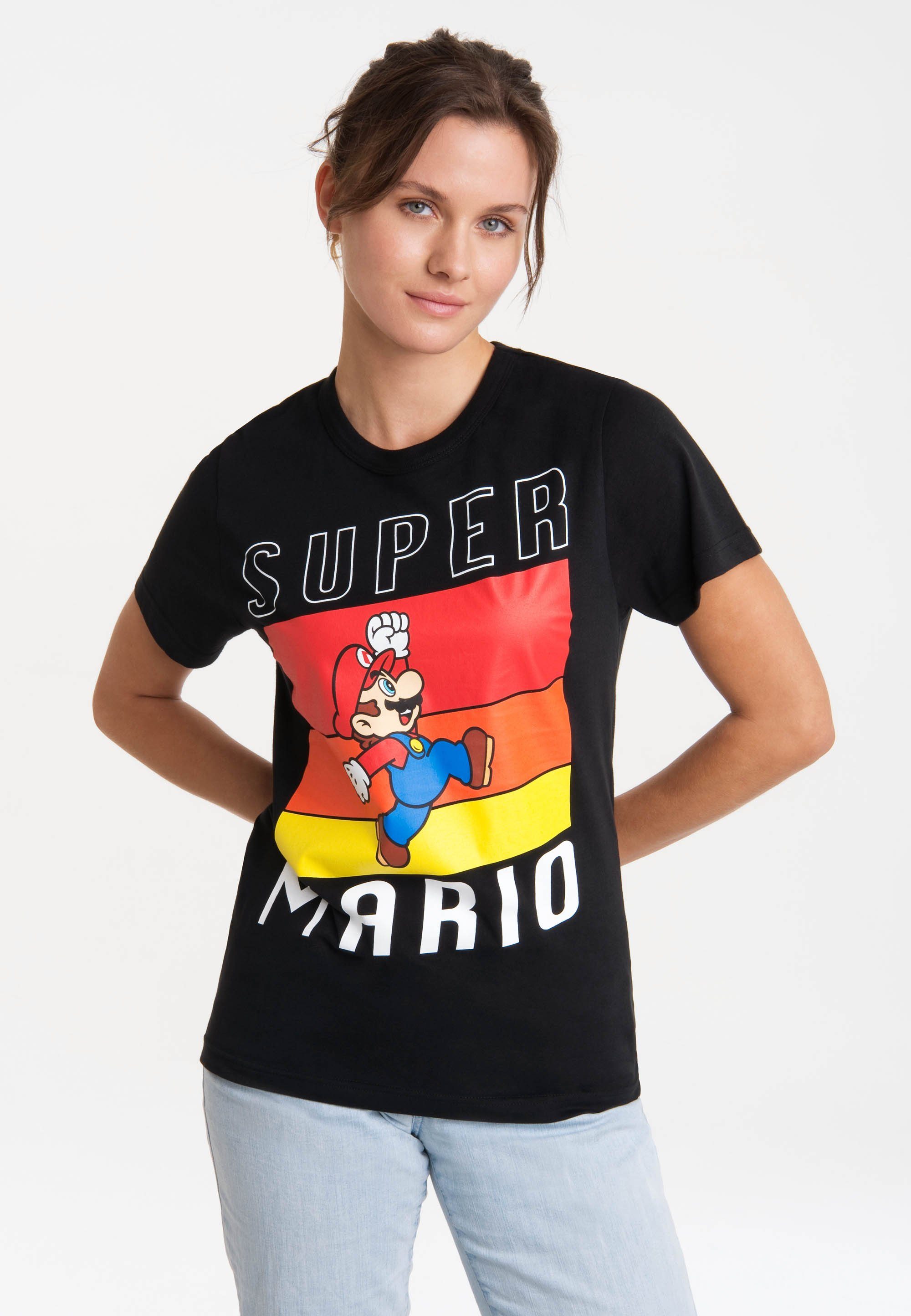 Print mit Super LOGOSHIRT T-Shirt lizenziertem Jump - Mario