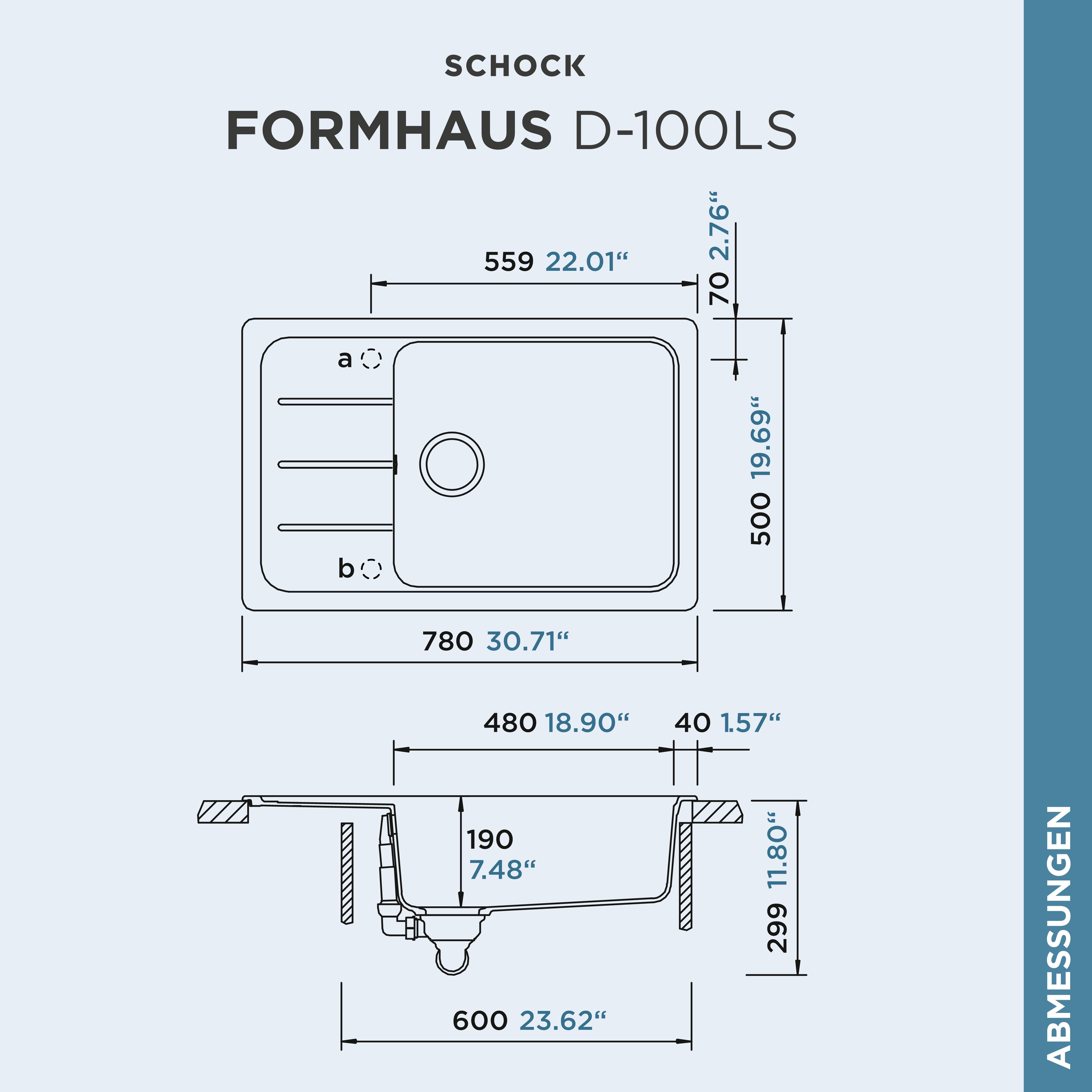 Schock Granitspüle Formhaus D-100LS, eckig, 78/50 cm, für kleine Küchen