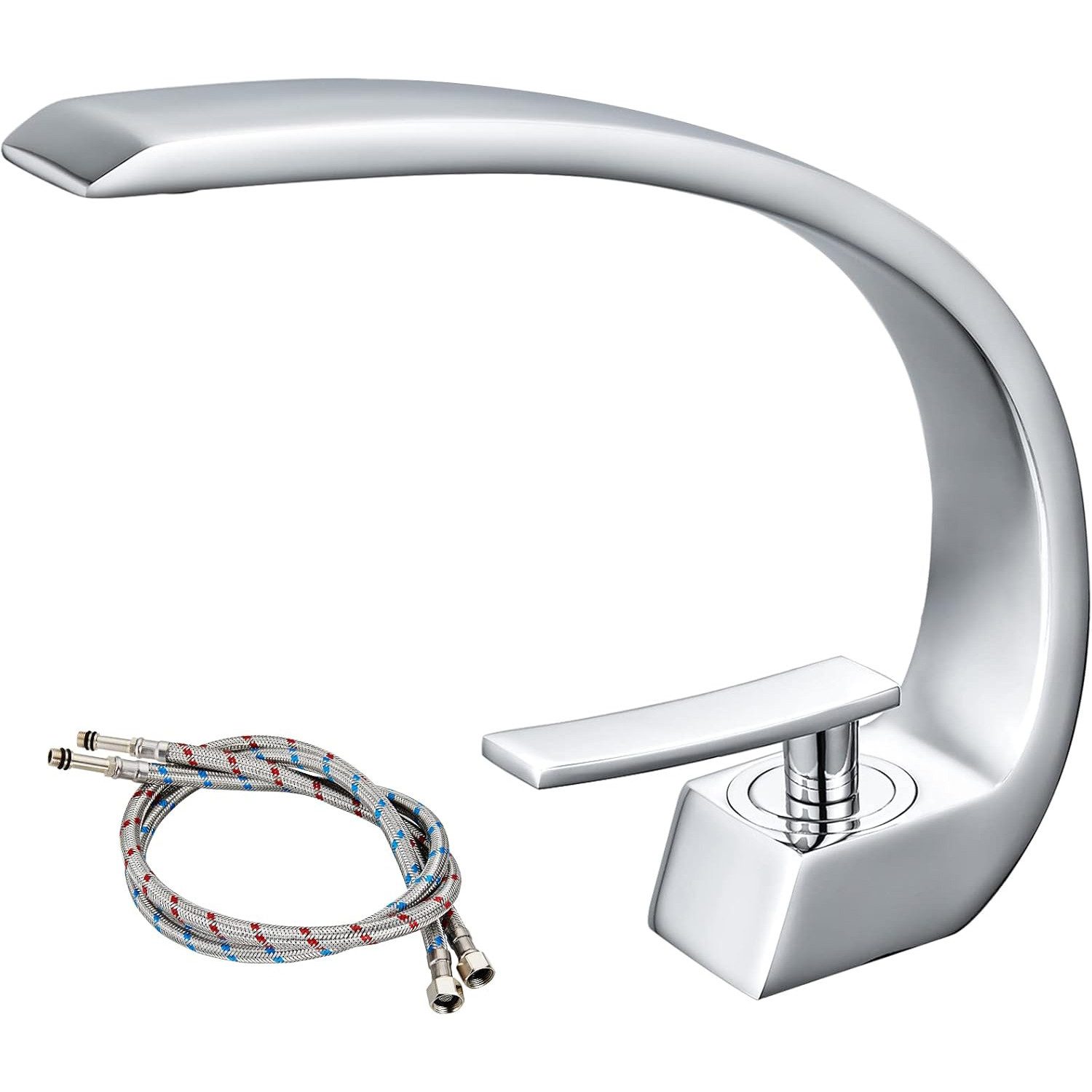 STILVORA Waschtischarmatur Wasserhahn Armatur Einhebelmischer, Badarmatur massivem Messing (3/8 Zoll Norm-Anschluss Messing + Stahl Chrom-Finish 19cm Auslaufhöhe, Mischbatterie + Keramikkartusche) Wasserfall für Badezimmer Toiletten Oder Gäste WC Waschbecken usw