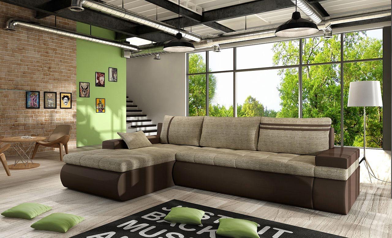 MIRJAN24 Ecksofa Oslo, mit Bettkasten und Schlaffunktion, Kissen mit Reißverschluss