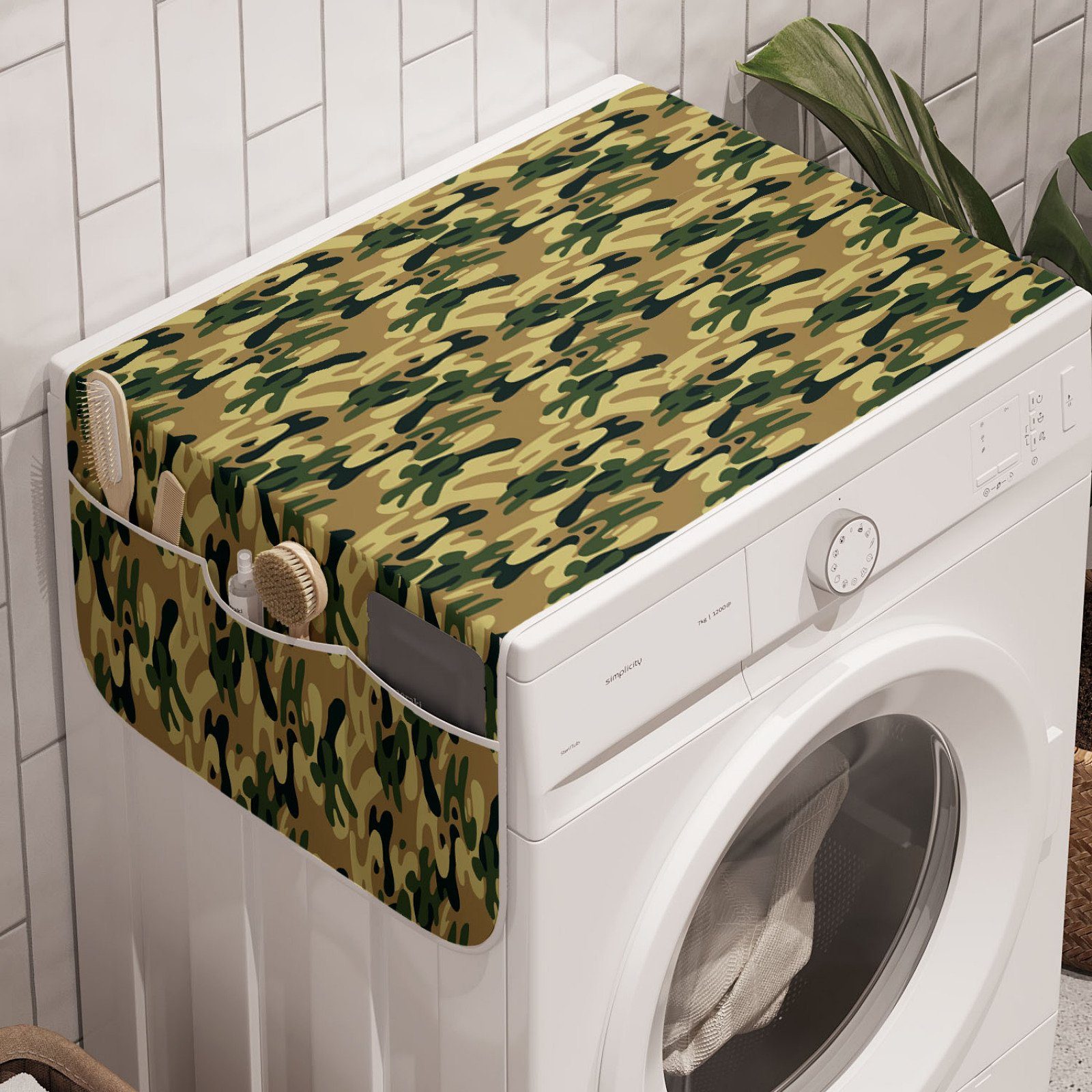 Abakuhaus Badorganizer Anti-Rutsch-Stoffabdeckung für Waschmaschine und Trockner, Tarnen Jungle Camo Ornament