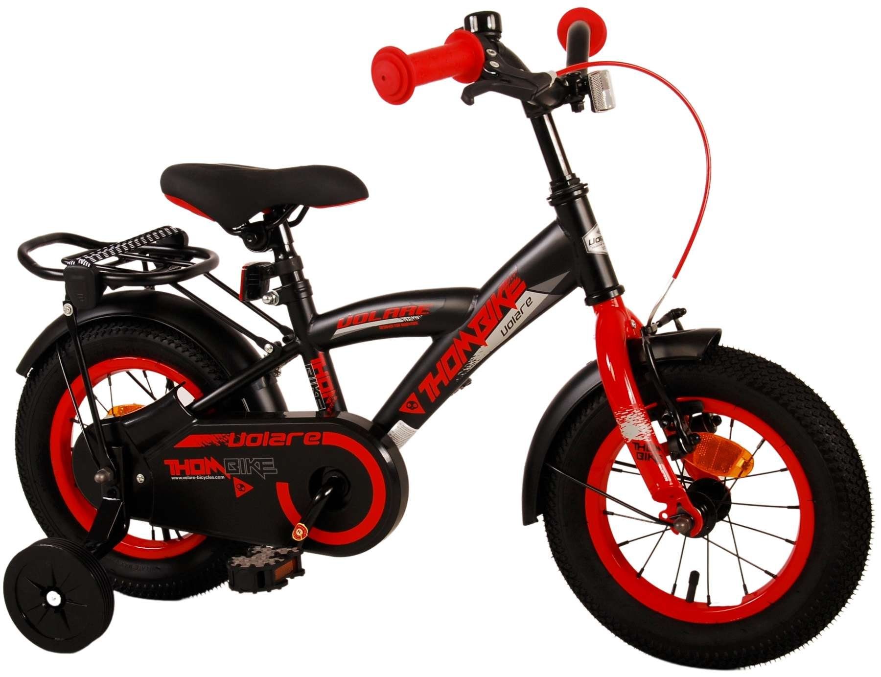 TPFSports Kinderfahrrad Volare Thombike 12 Zoll mit Rücktritt und Handbremse, 1 Gang, (Jungs Fahrrad - Rutschfeste Sicherheitsgriffe), Kinder Fahrrad 12 Zoll mit Stützrädern und Klingeln - Schwarz