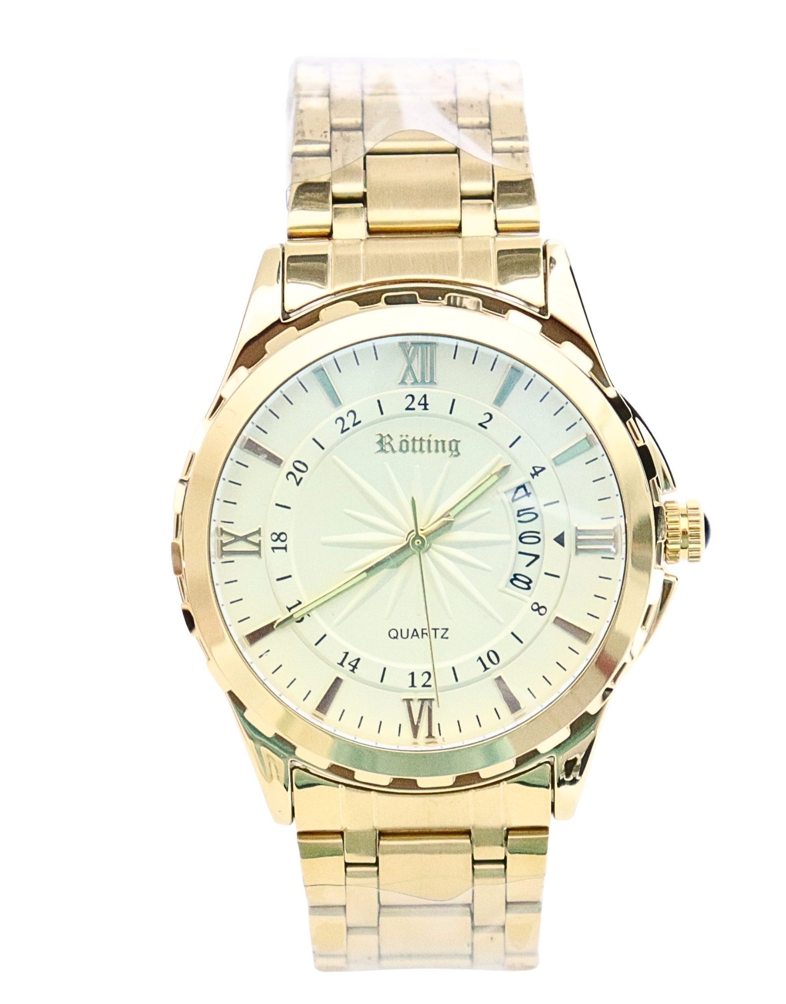 Rötting Design Quarzuhr Herrenuhr Quarz weiß goldfarbenes Ziffernblatt Datumanzeige