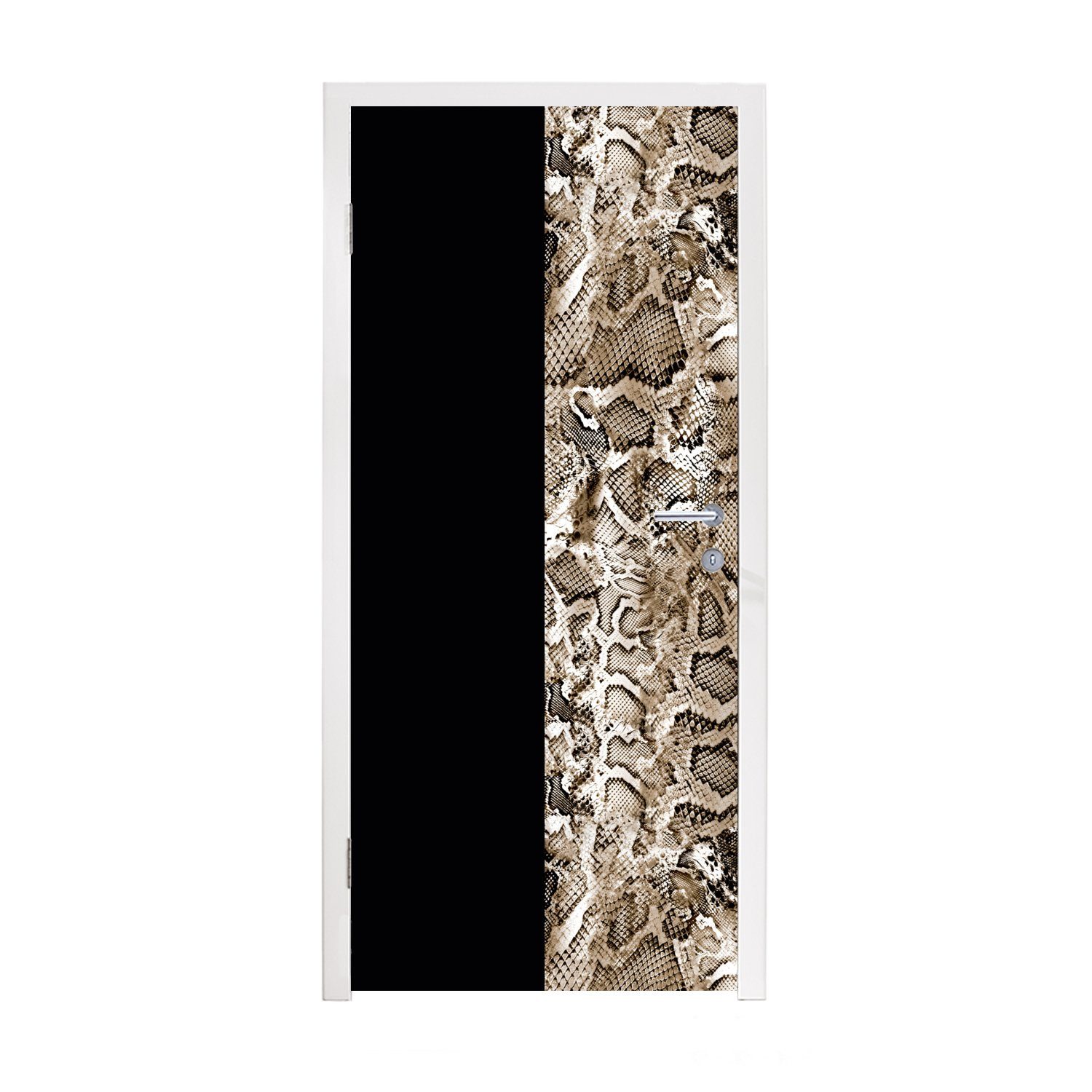 MuchoWow Türtapete Schlange - Tiermuster - Braun, Matt, bedruckt, (1 St), Fototapete für Tür, Türaufkleber, 75x205 cm