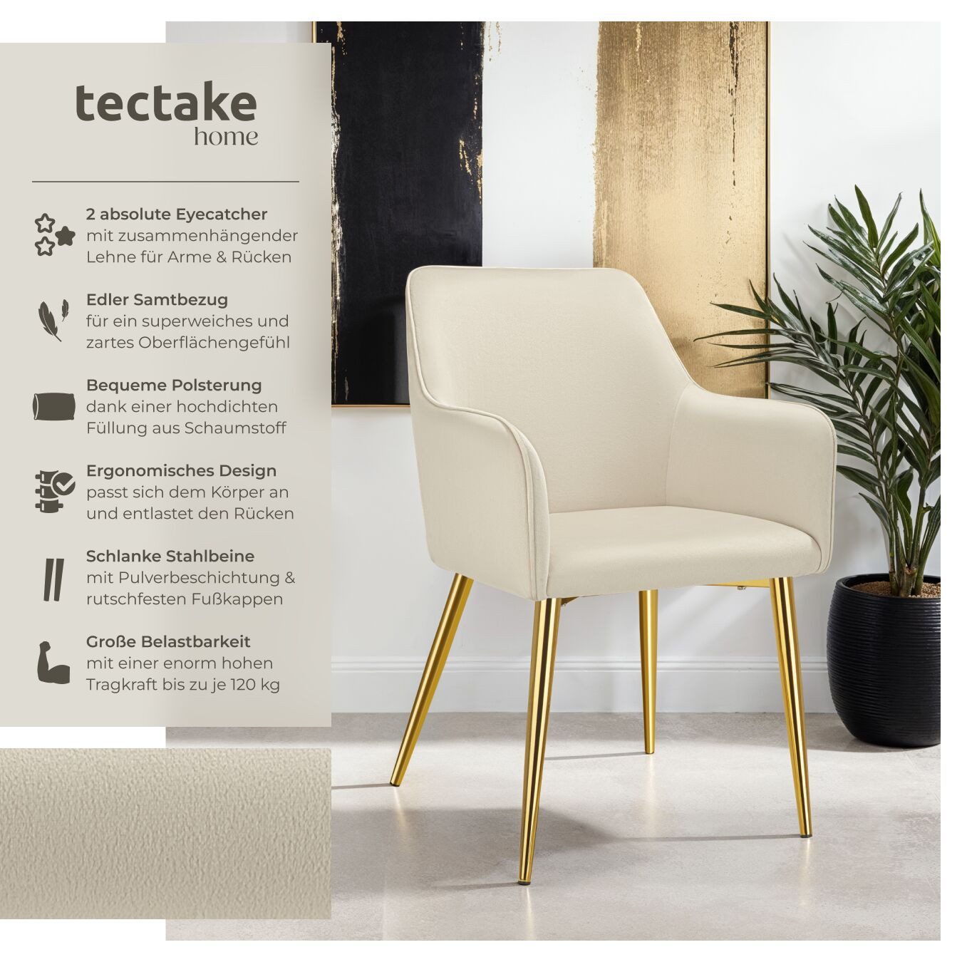 tectake Esszimmerstuhl Armlehnstuhl Avane, Samtoptik, gepolstert (Set, 2 St günstig online kaufen