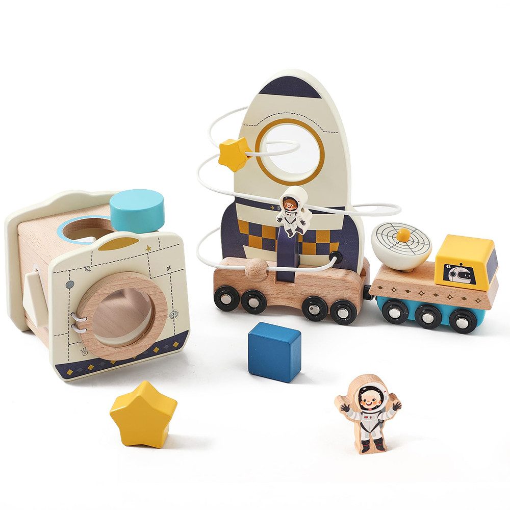 CLTYQ Spielzeug-Flugrakete Raketen-Weltraumspielzeug, Montessori Spielzeug ab 3, 4, 5 Jahren, Babyspielzeug mit Formklassifikator und stapelbaren Formen