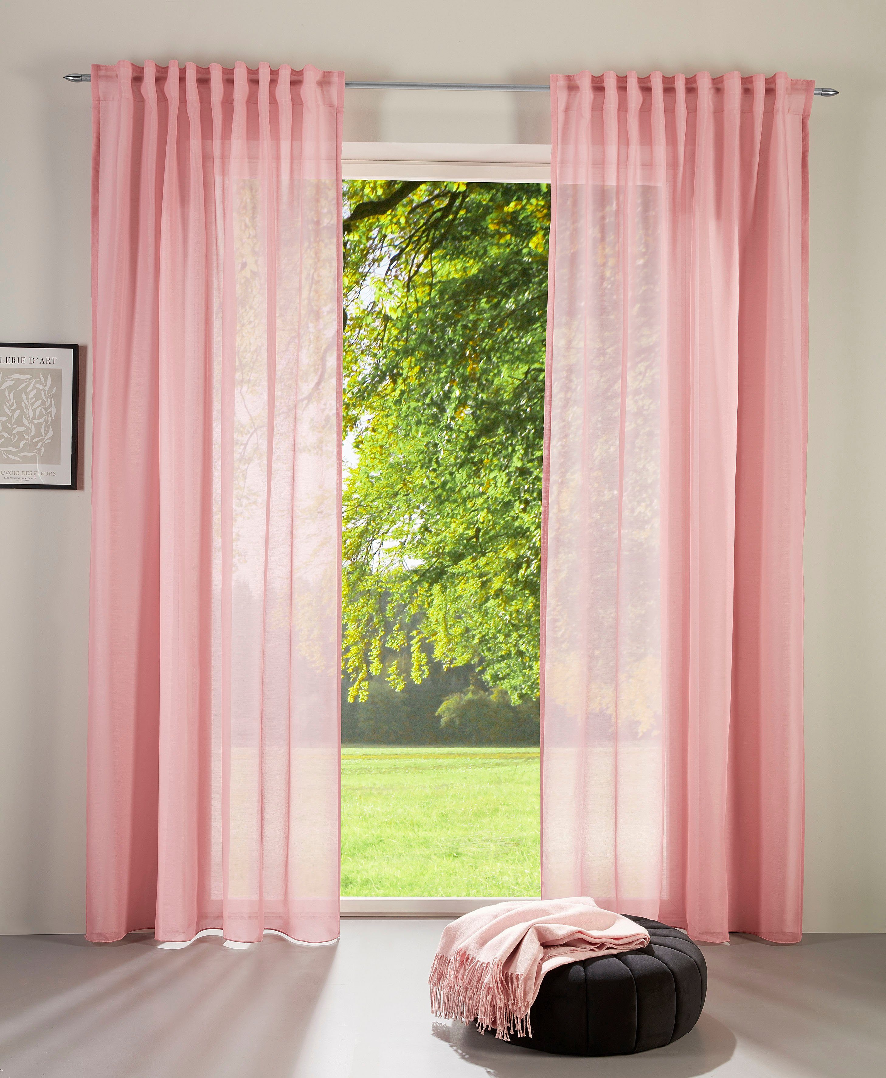 Batist, verschiedene Leonique, rosé St), (1 Gardine transparent Polyester, Größen Multifunktionsband transparent,