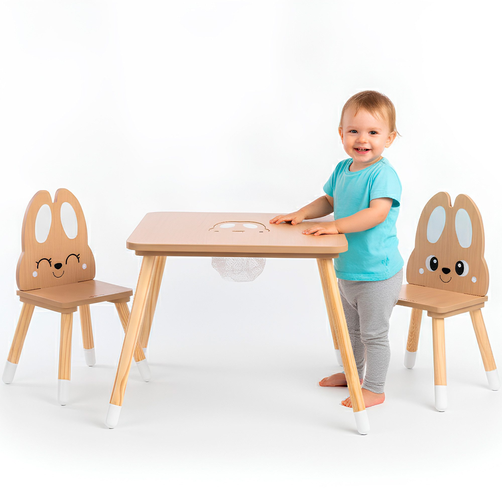 Mamabrum Kinderstuhl Kindersitzgruppe MAM262 – Tisch mit Fach & 2 Stühlen
