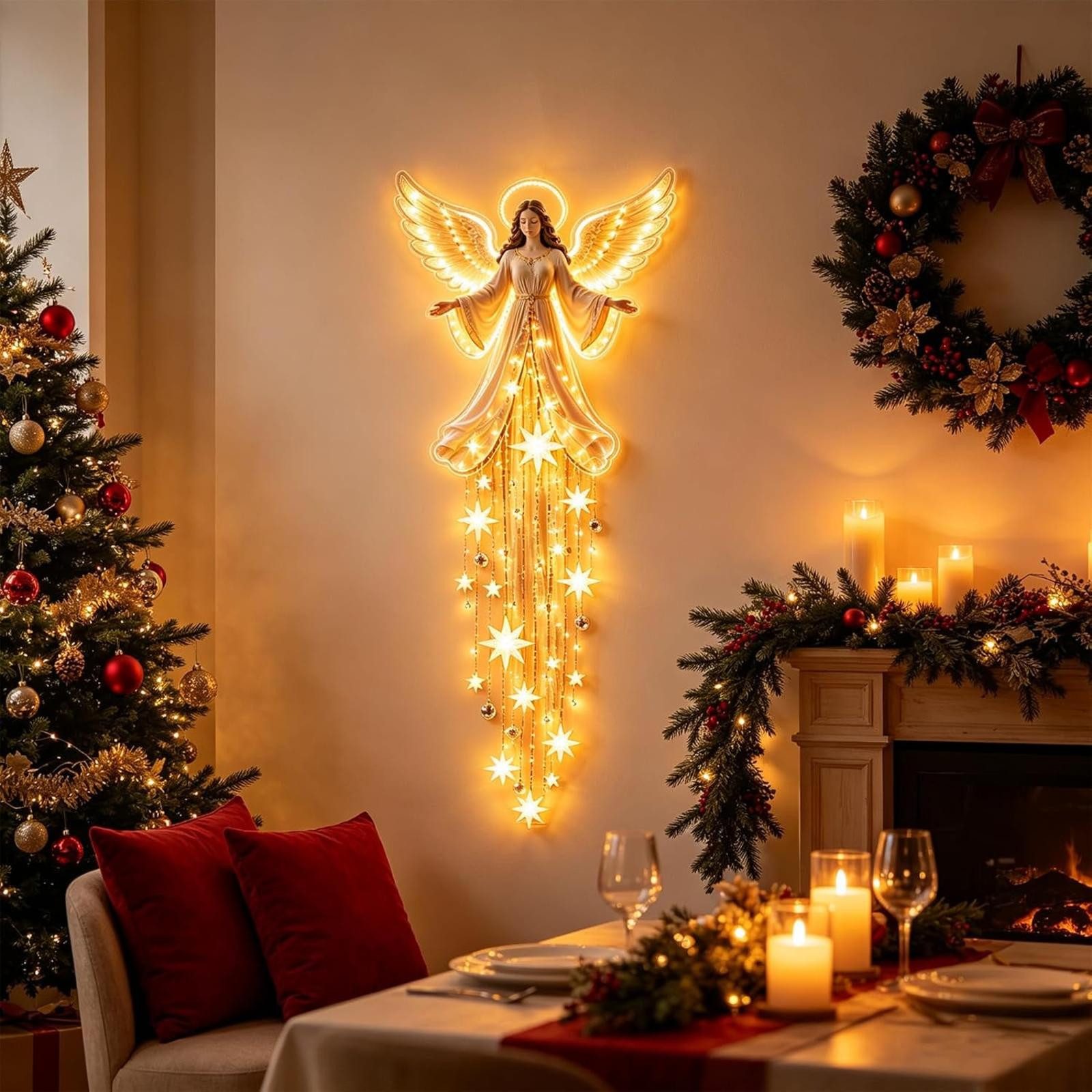 FELIXLEO Wandleuchte Weihnachtsengel Beleuchtet Segenswünsche mit Licht Wanddeko, weiß